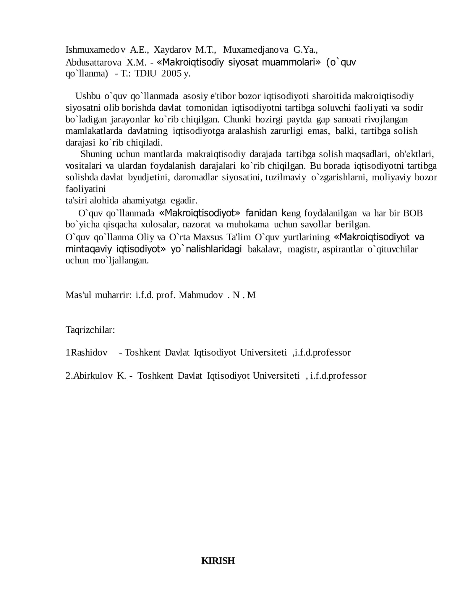 MAKROIQTISODIY SIYoSAT MUAMMOLARI 2