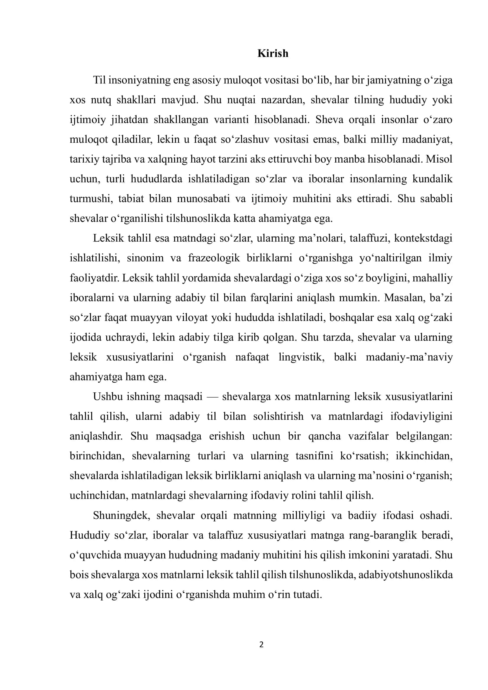 Leksik tahlil. Shevalarga xos matnlarning leksik xususiyatlari 2