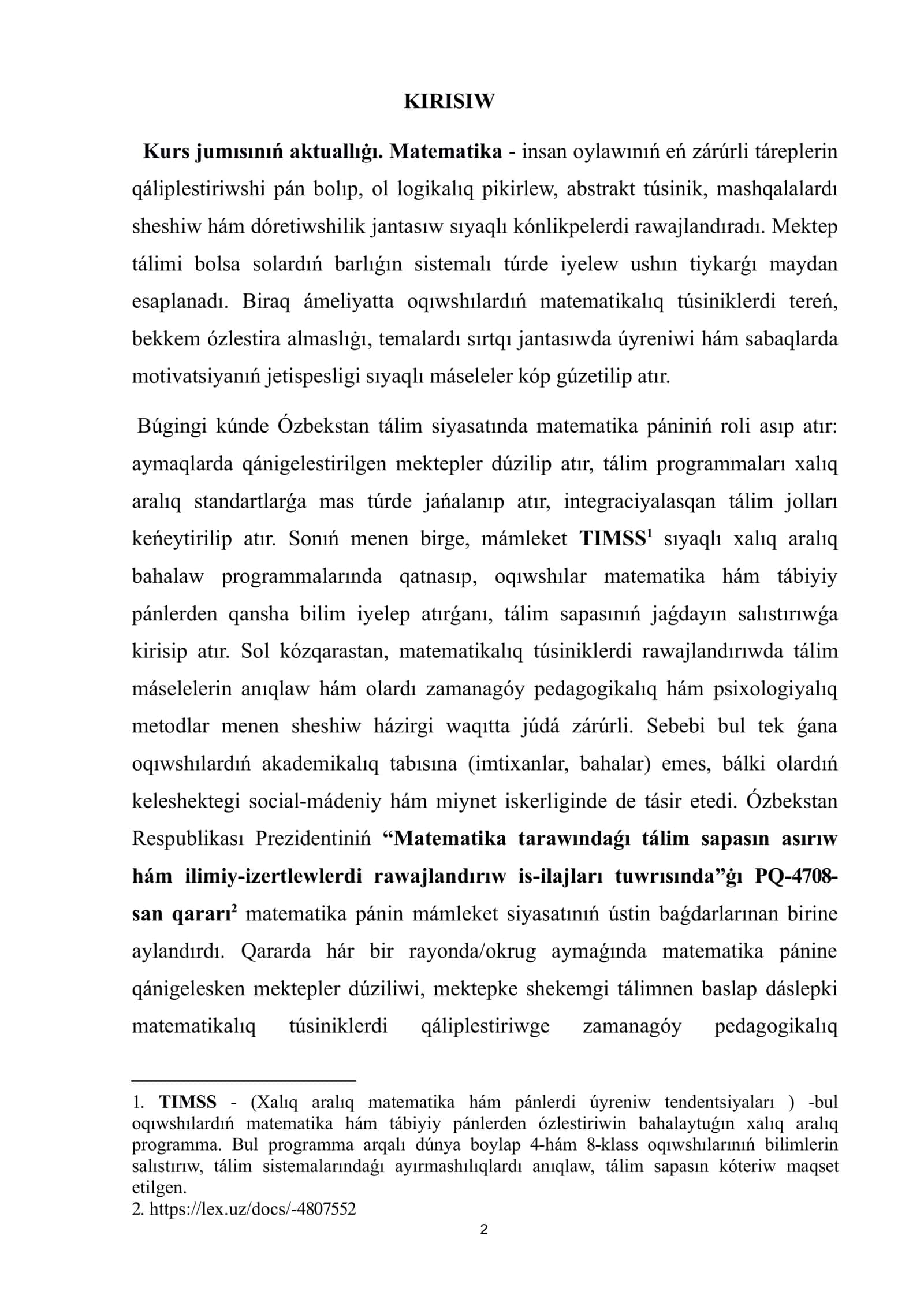 Matematikalıq túsiniklerdi rawajlandırıwda tálim máseleleri 2