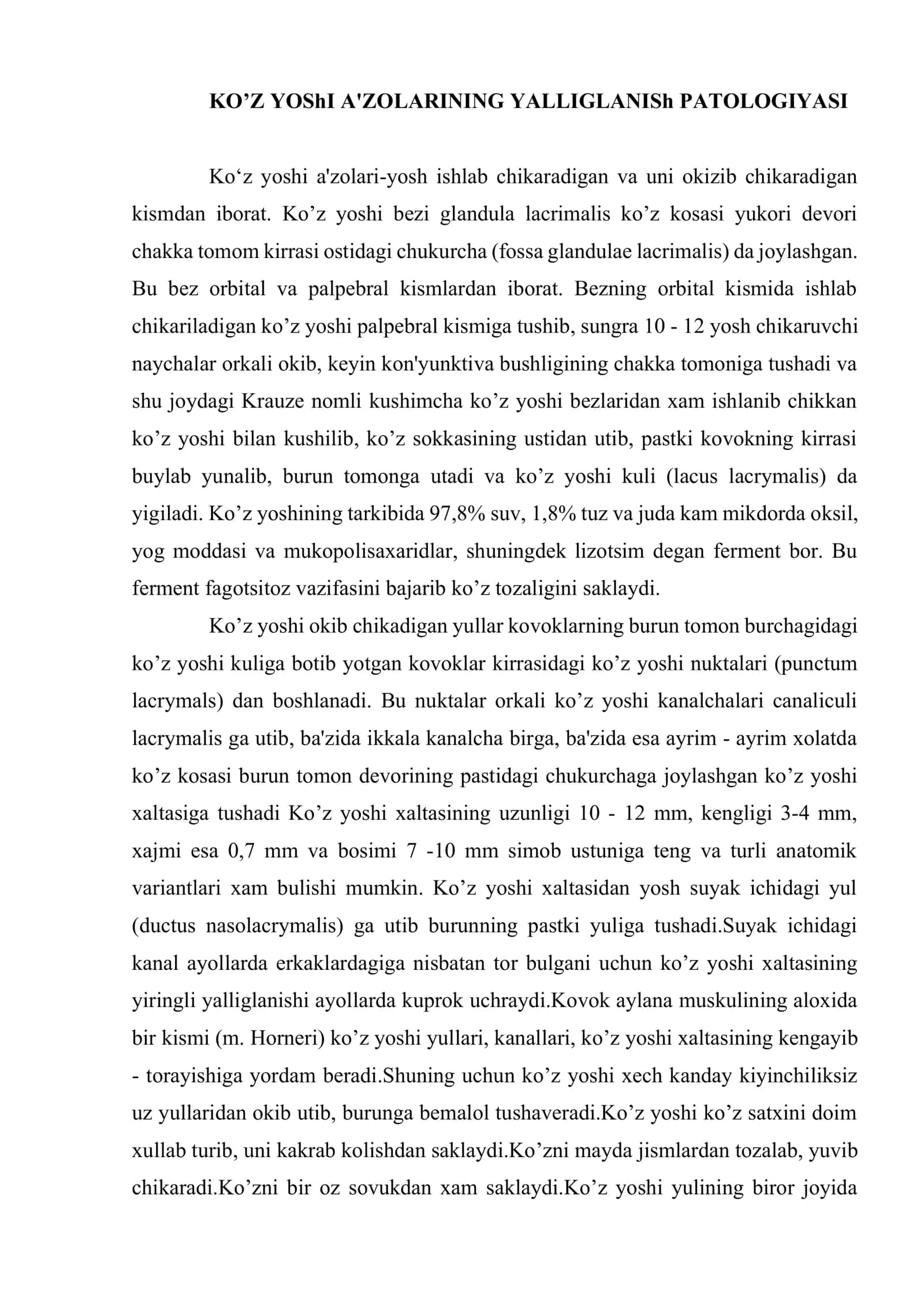 Ko`z yosh a'zolari kasalliklari klinika, davolash (tug`ma kasalliklari) 2