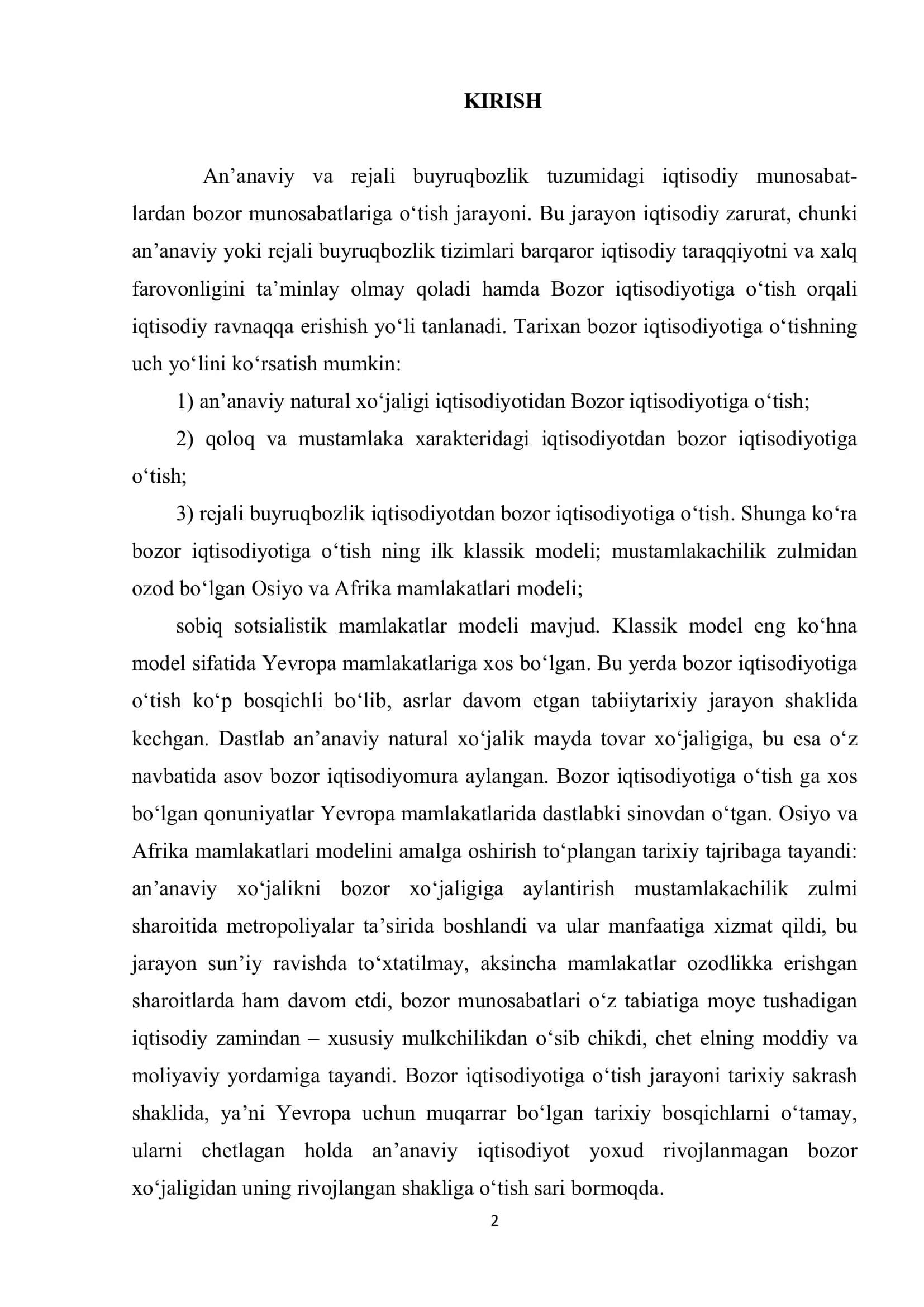 Bozor Iqtisodiyoti, uning shakllanishi va rivojlanish shart sharoitlari 2