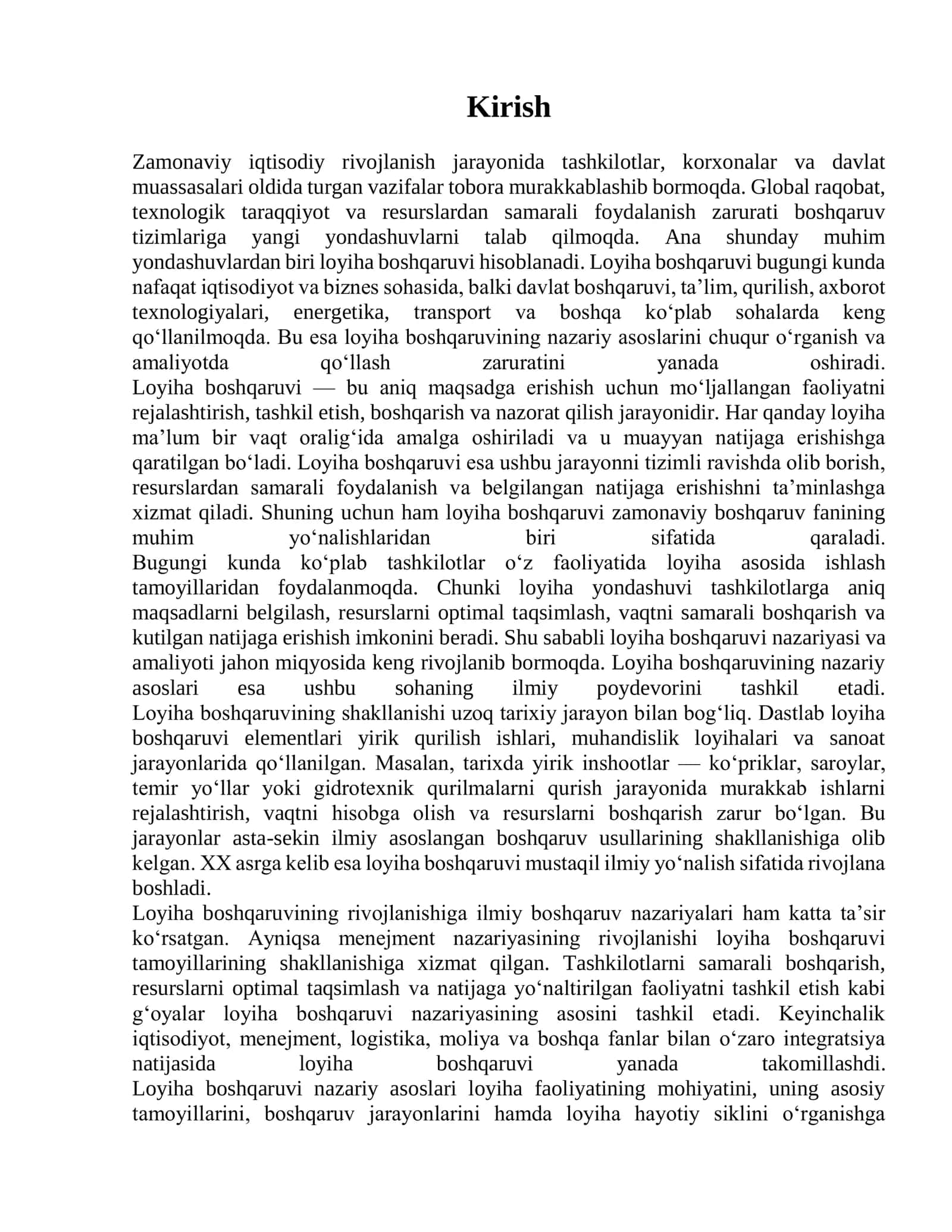 Loyiha boshqaruvi tushunchasi va uning mohiyati 2