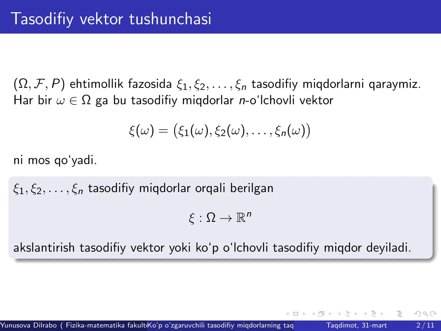 Ko’p o’zgaruvchili tasodifiy miqdorlarning taqsimotlari 2