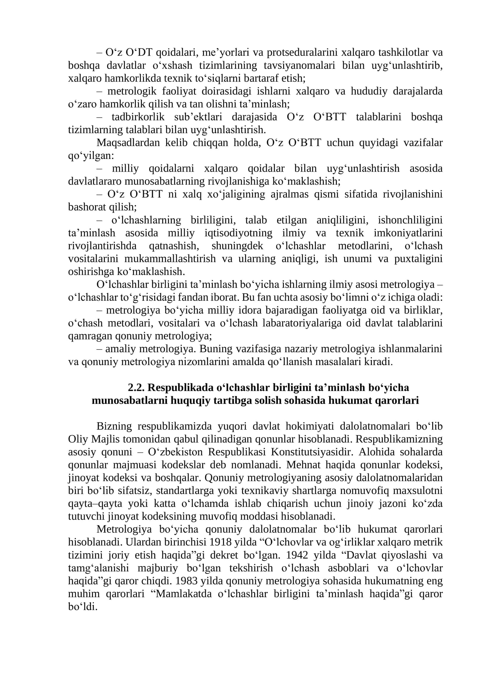 O‘ZBEKISTON O‘LCHASHLAR BIRLIGINI TA’MINLASH TIZIMI. XUQUQIY ASOSLARI VA NIZOMLARI 2