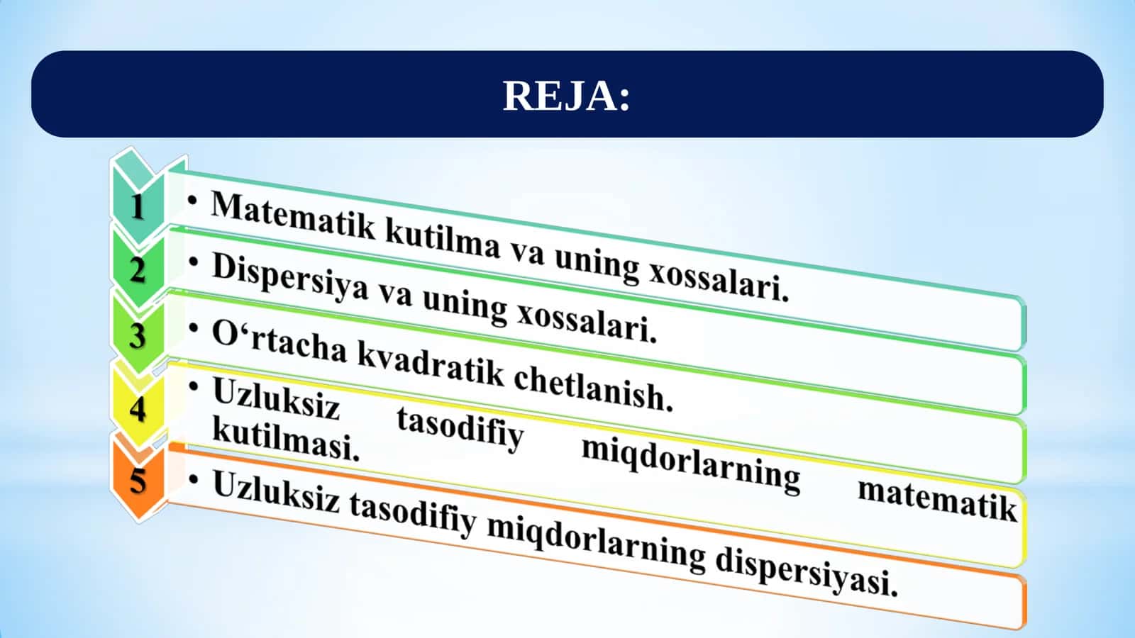 Tasodifiy miqdorlarning asosiy sonli xarakteristikalari 2