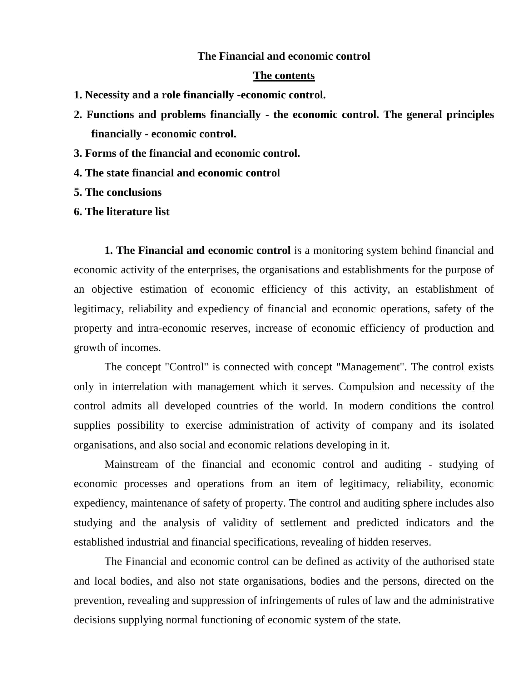 The Financial and Economic Control Abstract 2
