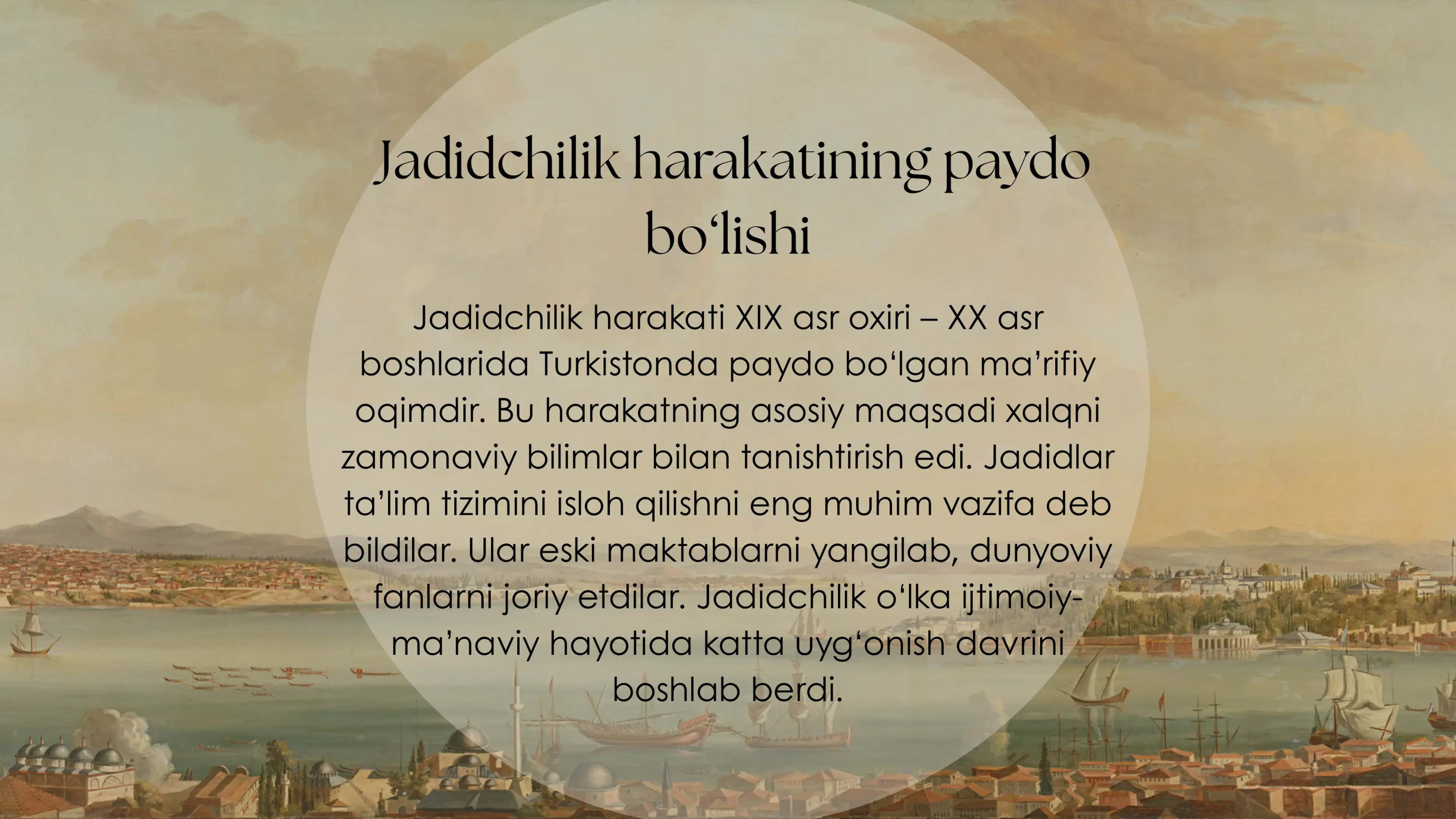 Tarix fani uchun prezentatsiya, jadid maʼrifatparvarlikrining oʻlka ijtimoiy-maʼnaviy hayotida tutgan oʻrni 2