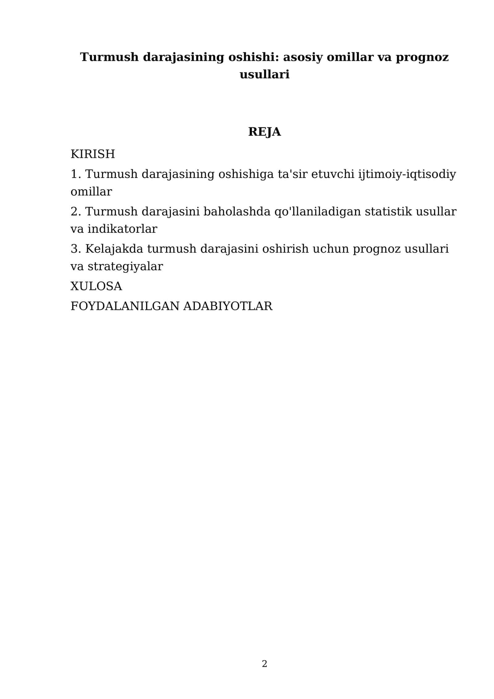 Turmush darajasining oshishi: asosiy omillar va prognoz usullari 2