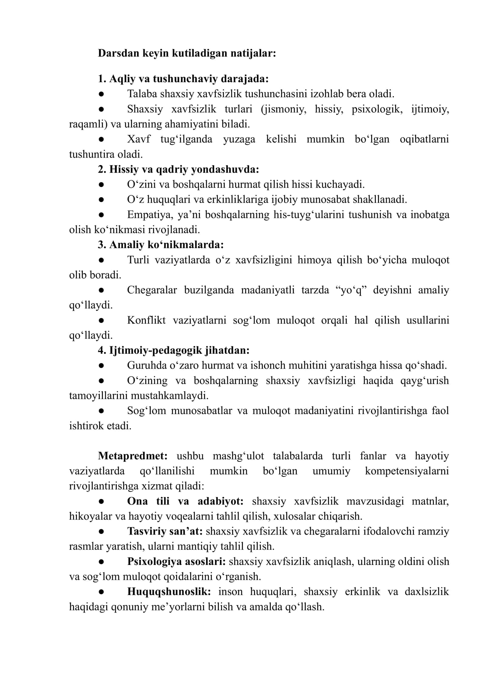 Xavfsiz hayot. dars ishlanmasi 2
