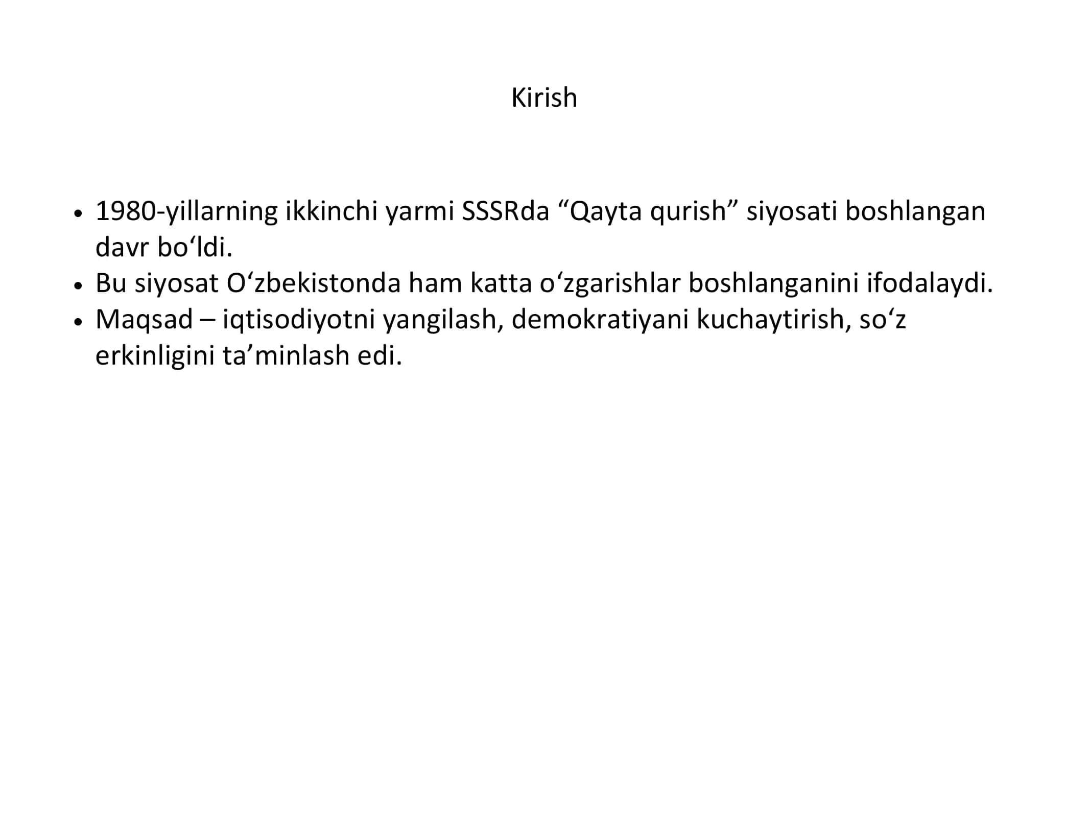 Qayta qurish yillarida O‘zbekistondagi ijtimoiy-siyosiy vaziyat 2