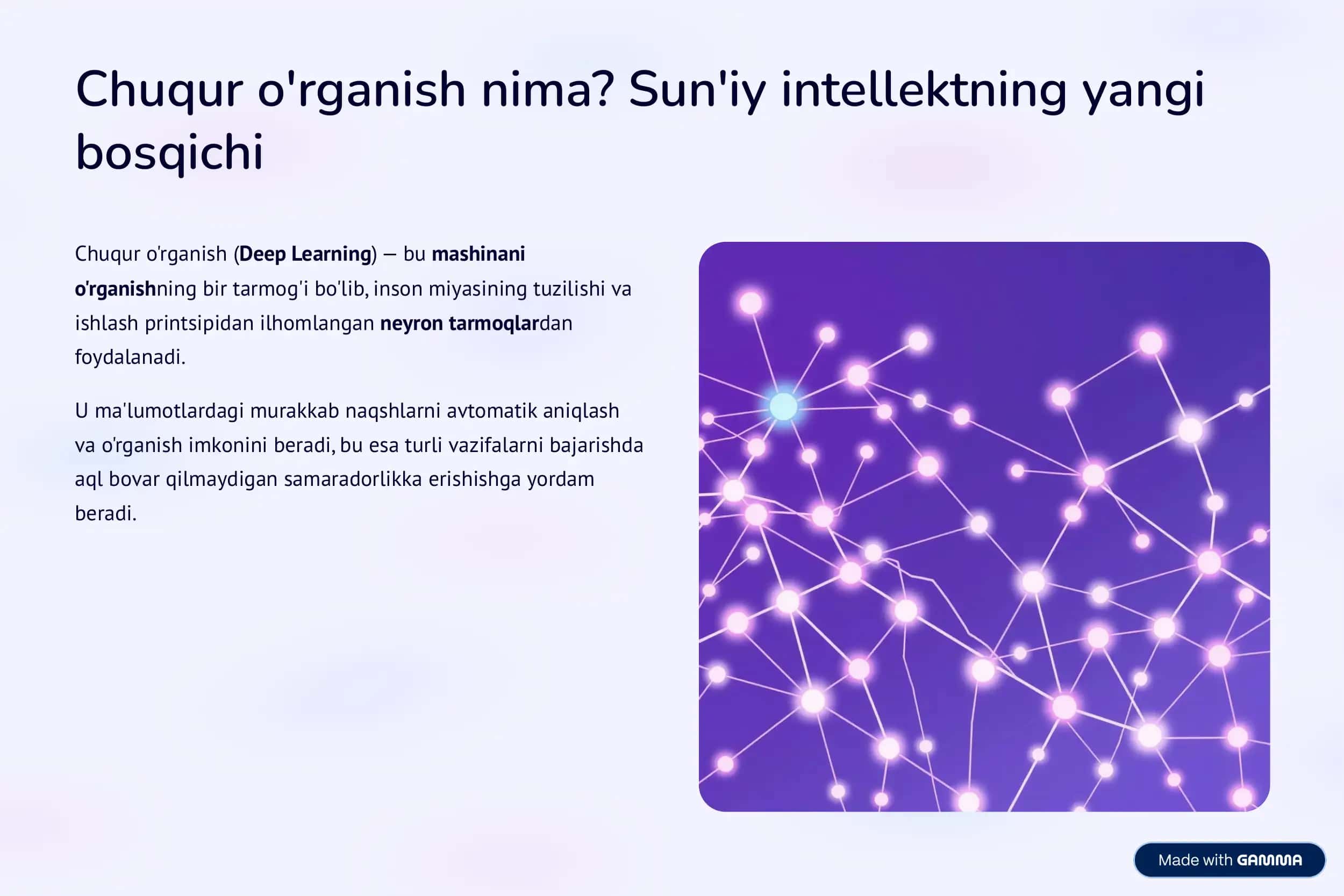 Chuqur o'rganish va neyron tarmoqlar: Kelajak texnologiyasi 2