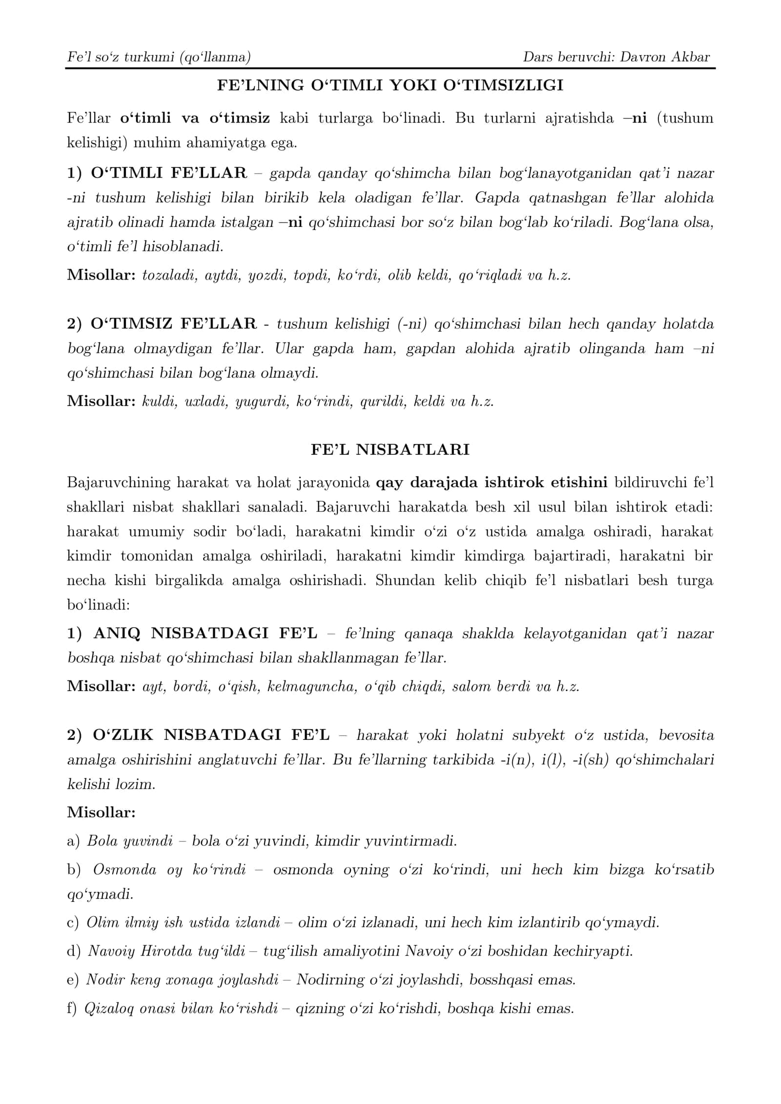 Fe'l so'z turkumi (qo'llanma) 2