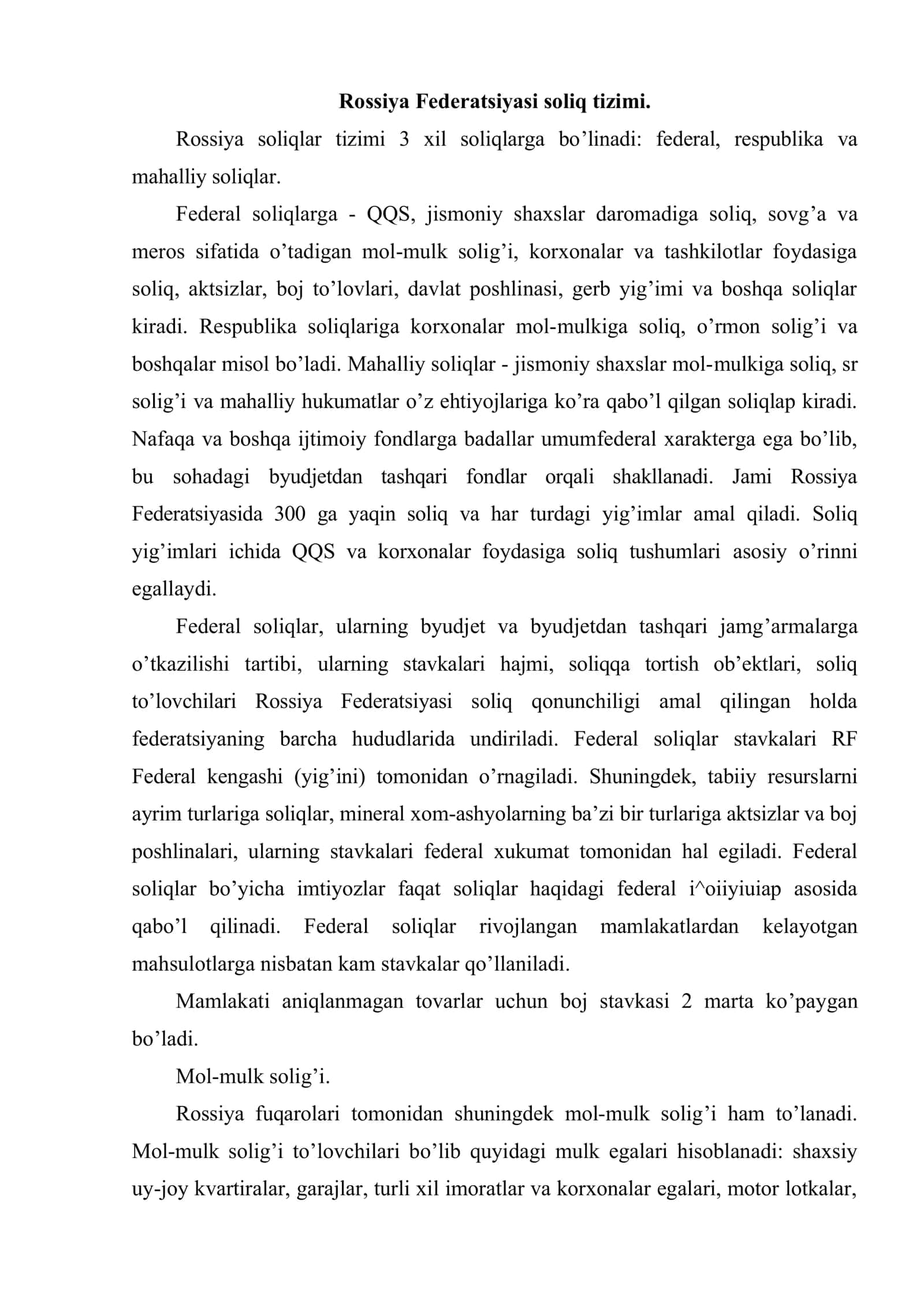 Rossiya Federatsiyasi soliq tizimining tuzilishi 2