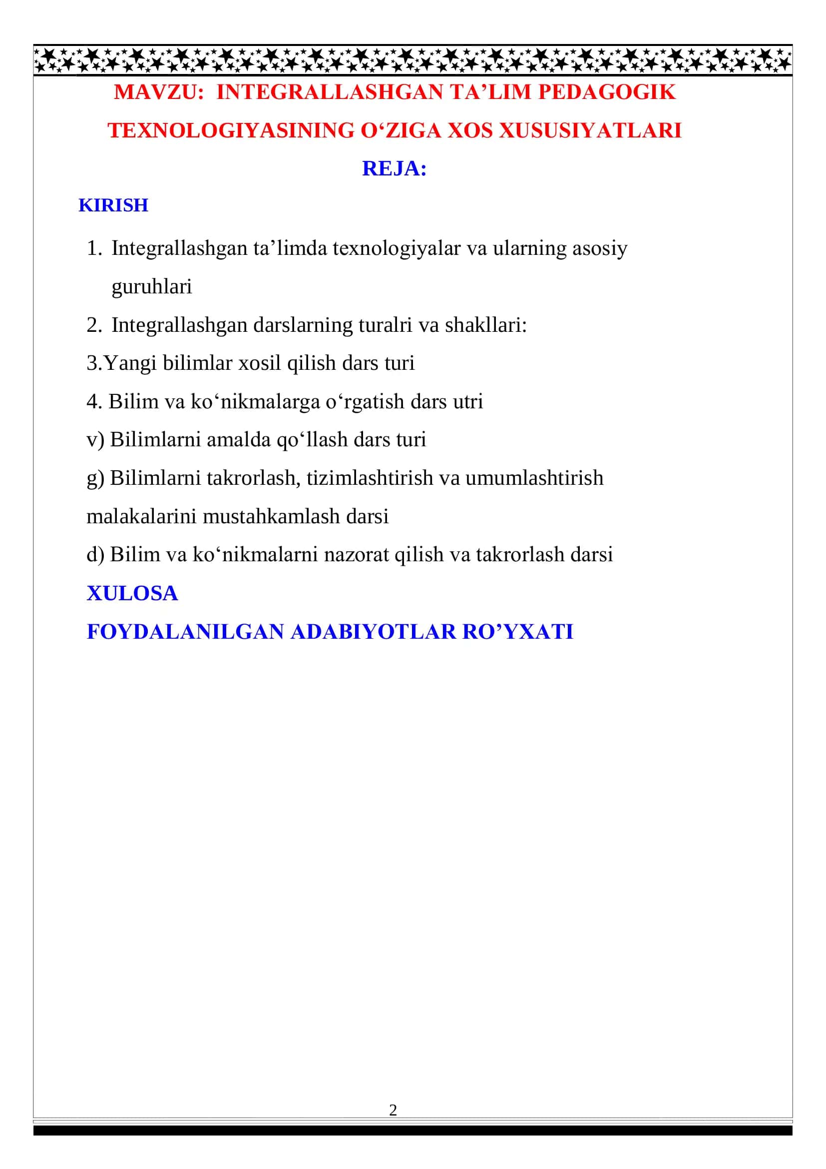 INTEGRALLASHGAN TA’LIM PEDAGOGIK TEXNOLOGIYASI 2