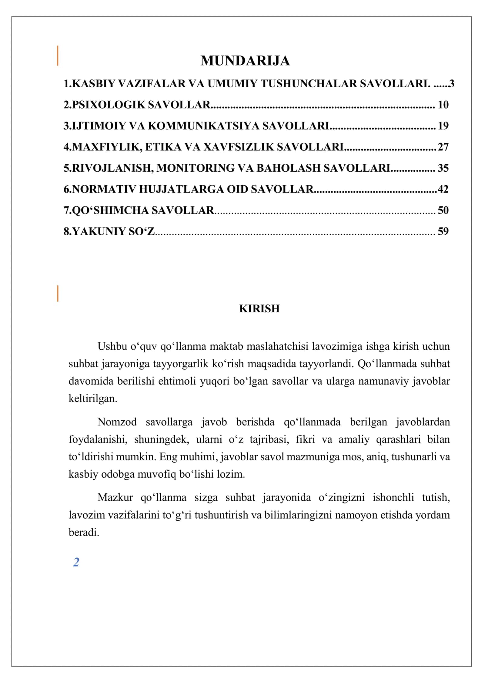 Maktab maslaxatchisi 420 ta test 2