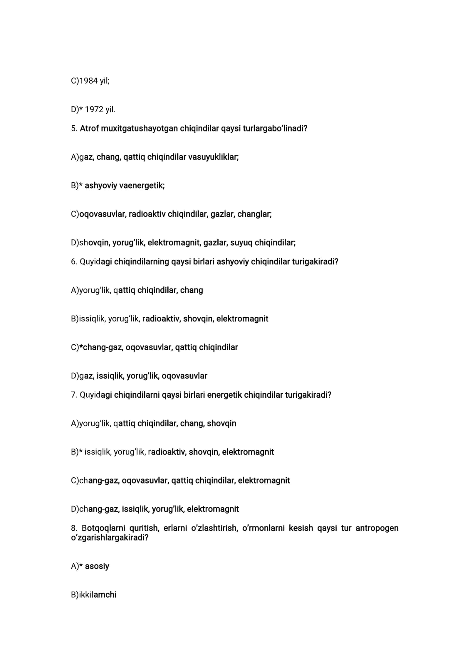 Ekologiya fanidan test savollari 2
