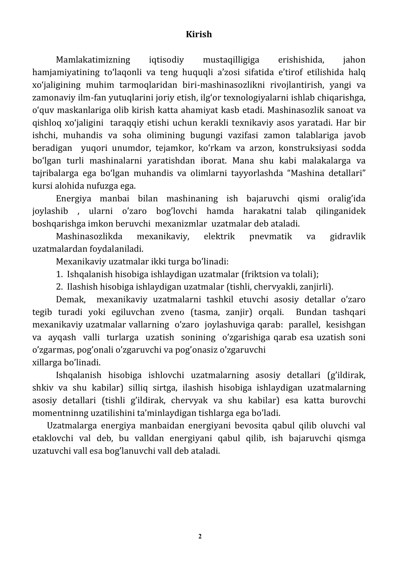 Mexanika(Mashina detallari) fanidan kurs loyiha 2