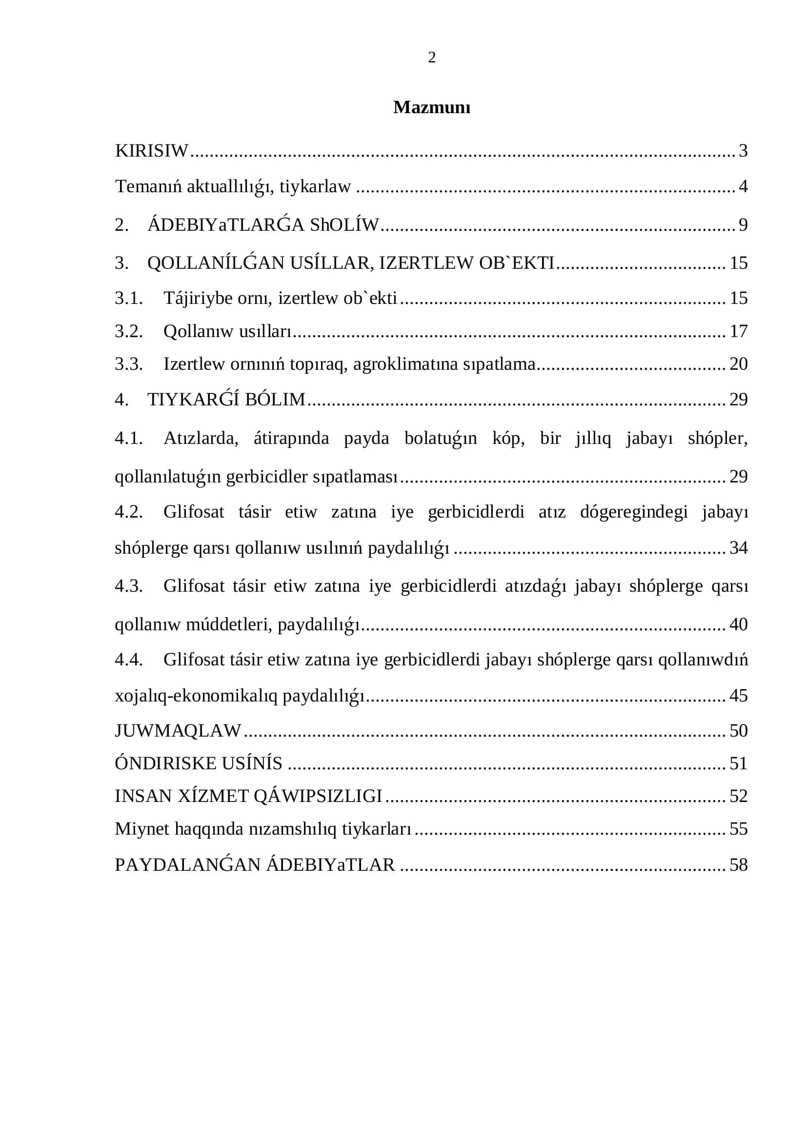 BAKALAVRIAT 5410300-ÓSIMLIKLERDI QOR:AW HÁM KARANTINI TÁLIM BA:DARÍ 4-KURS STUDENTI 2