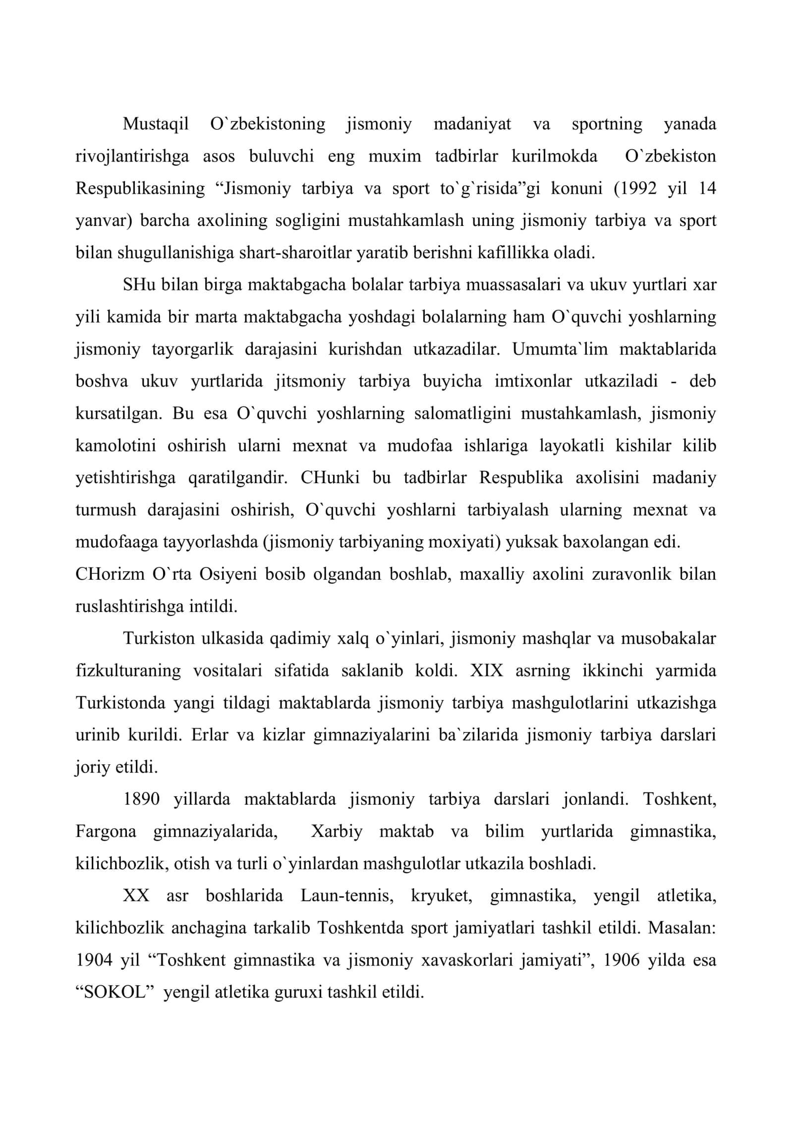 O`zbekistonda jismoniy madaniyat va sportning rivojlanish xususiyatlari (1951-2000 yillar) 2