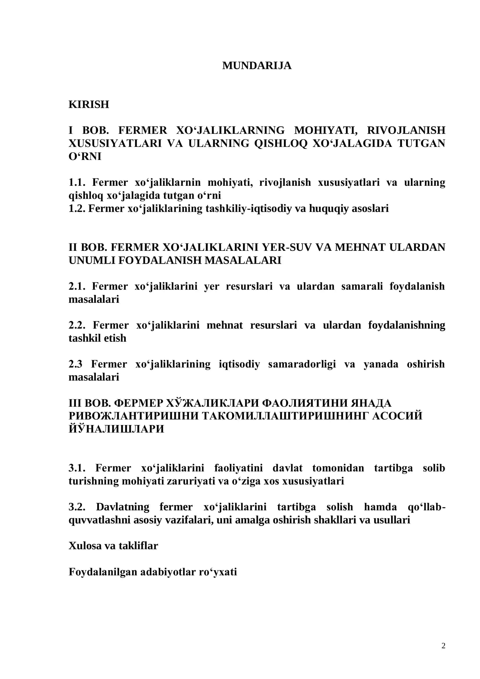 FERMER XO„JALIKLARINNIG TASHKIL TOPISHI RIVOJLANISHI VA ULARINNING QISHLOQ XO„JALIGI MAHSULOTLARI YETISHTIRISHDAGI ORNI (QASHQADARYO VILOYATI MISOLIDA) 2