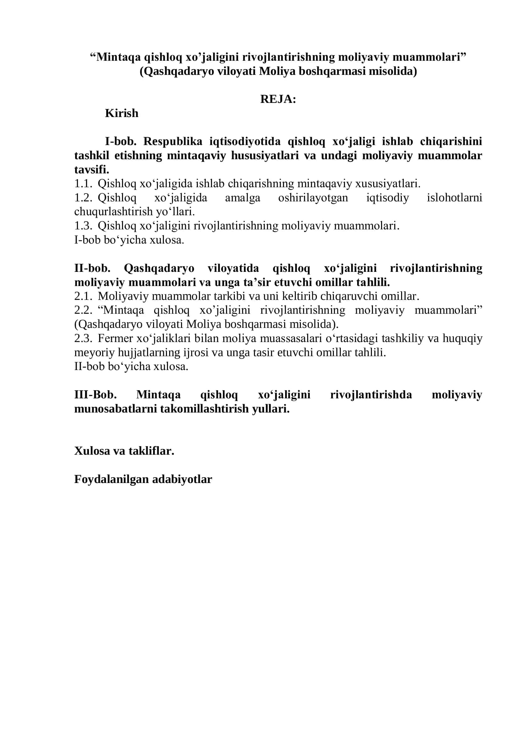 Qishloq xo'jaligini rivojlantirishning moliyaviy muammolari 2