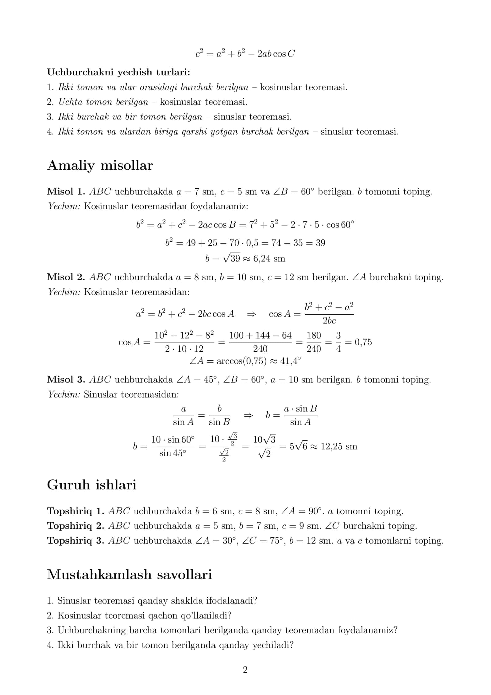 Uchburchaklarni yechish (Dars ishlanmasi) 2