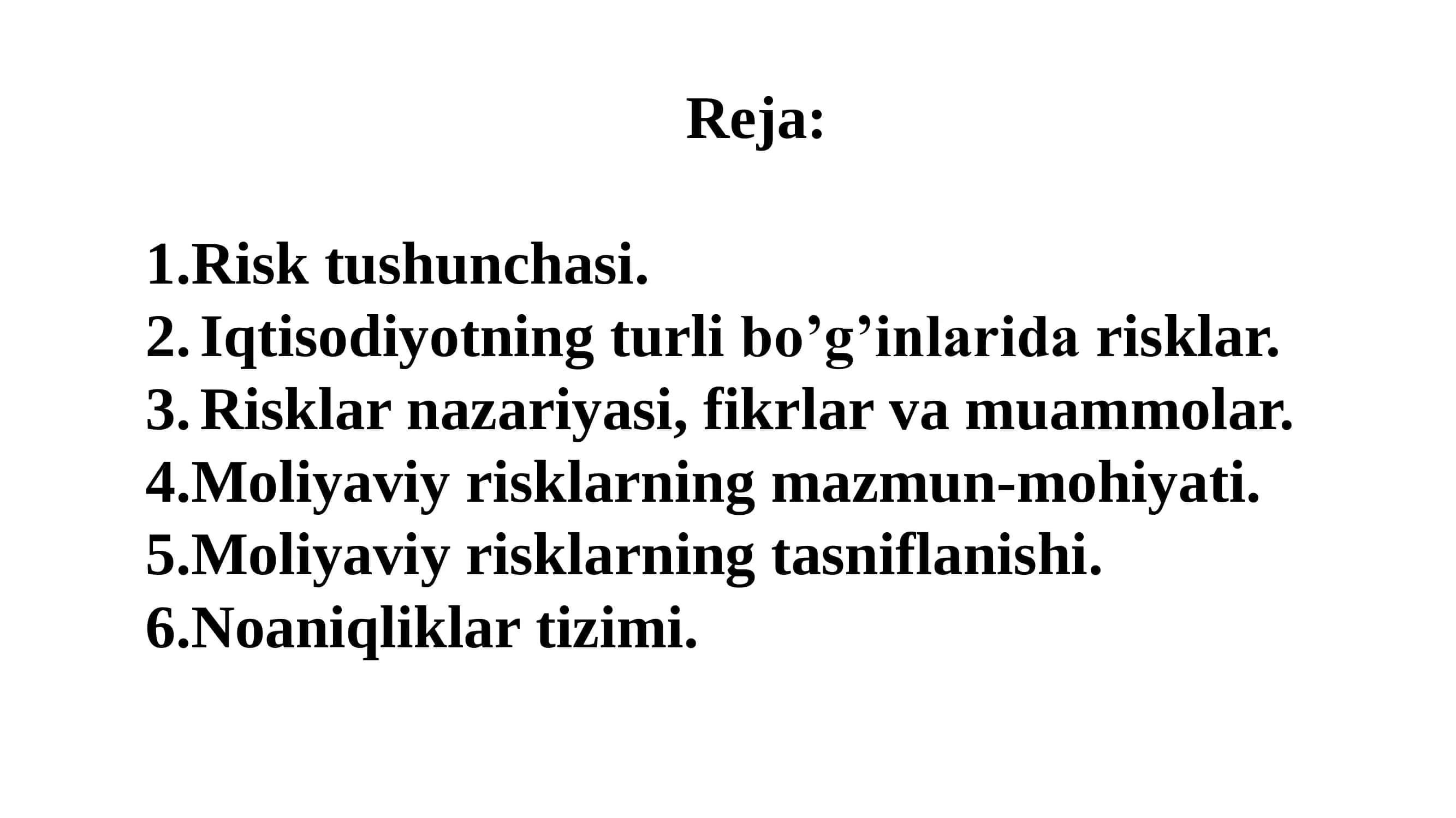 Moliyaviy risklarning mazmun-mohiyati, tasniflanishi va iqtisodiy jarayonlarga ta’siri 2
