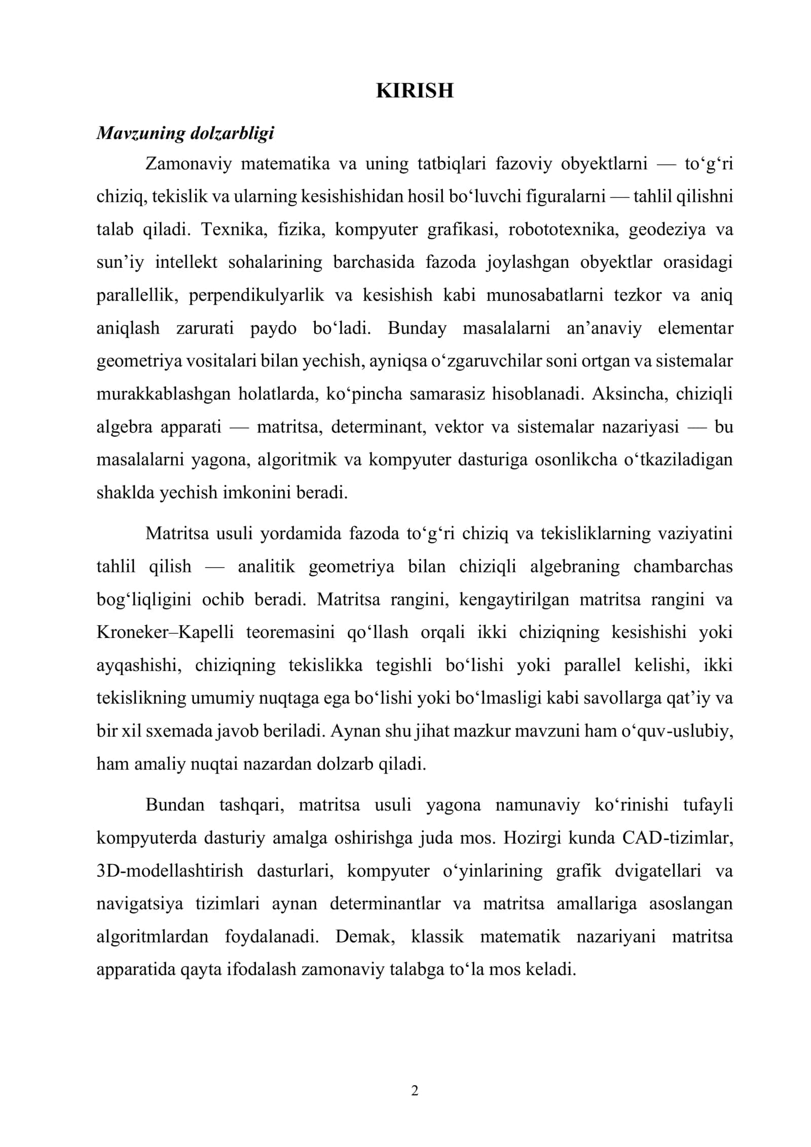 Fazoda toʻgʻri chiziq va 2