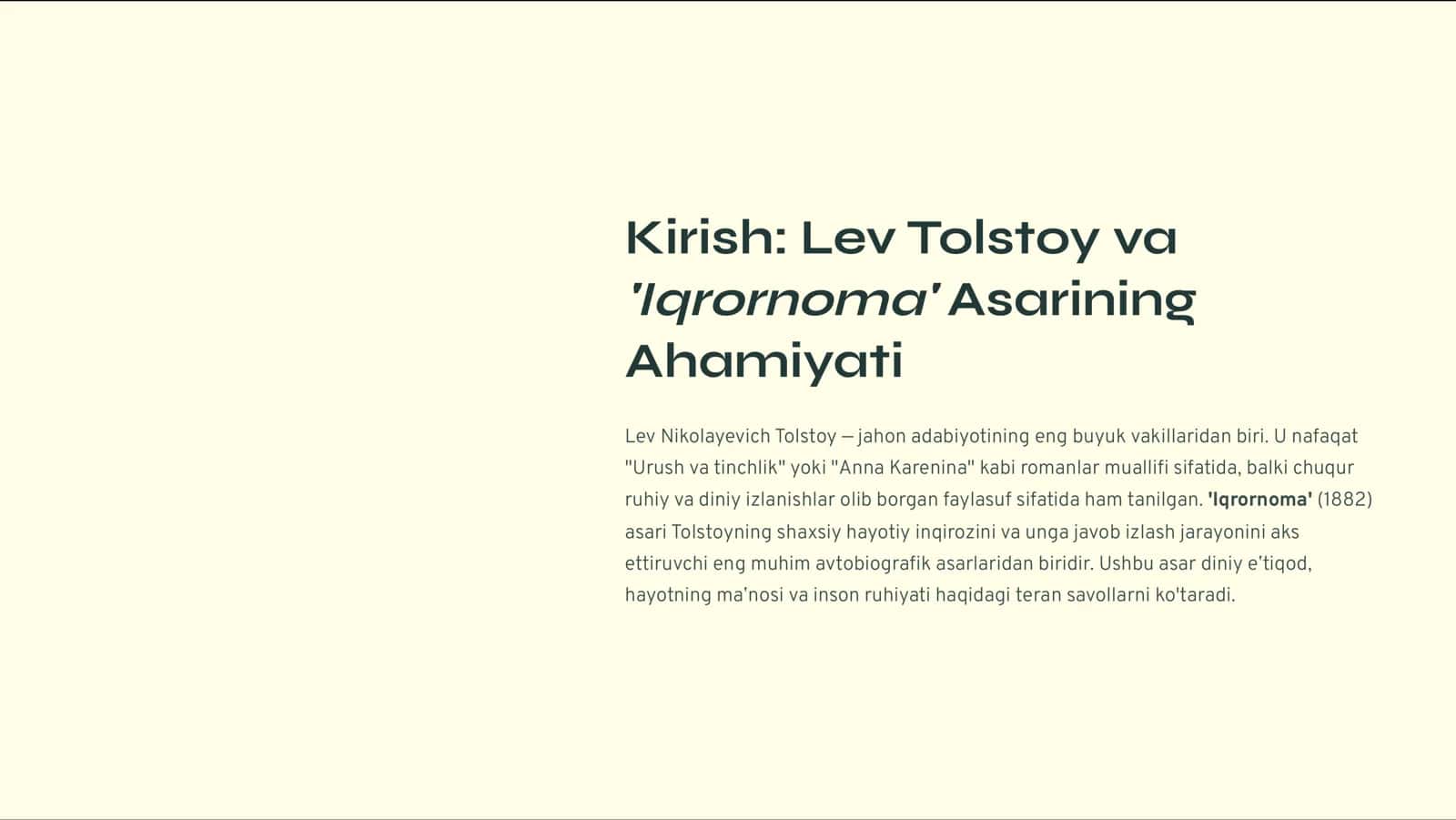 Lev Tolstoyning 'Iqrornoma' Asarida Diniy Eʼtiqodlarning Tahlili 2