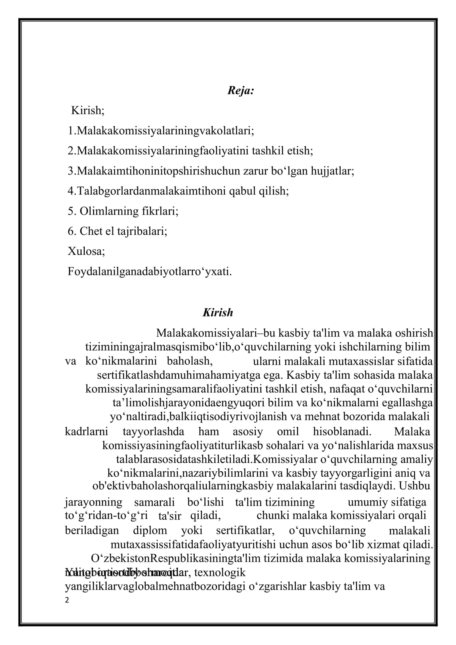 Malaka komissiyalarining faoliyatini tashkil etish: milliy va xorijiy tajriba 2