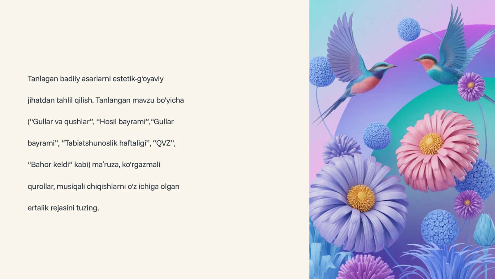 Tanlangan badiiy asarlarni estetik-g8oyaviy jihatdan tahlil qilish 2