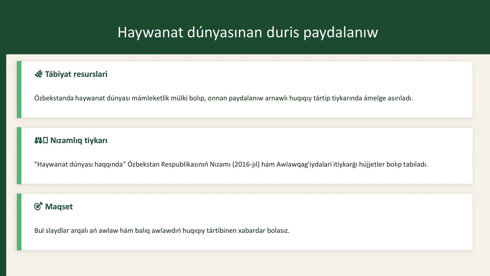 Ekologiya huqıqı páninen o'z betinshe jumisi 2