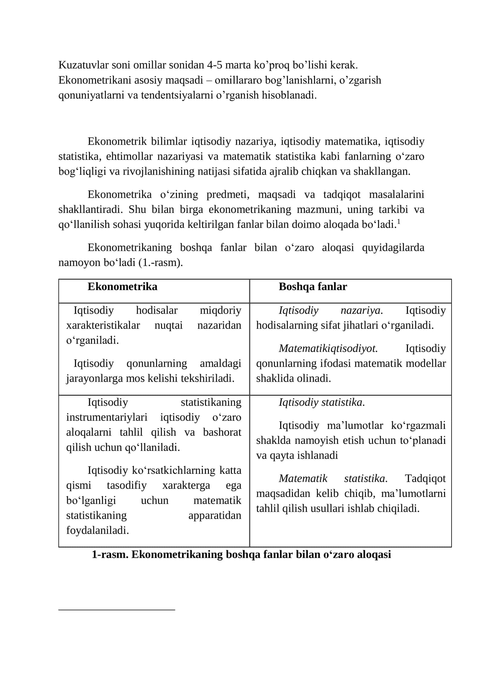 Ekonometrika fanining predmeti, maqsadi va vazifalari 2