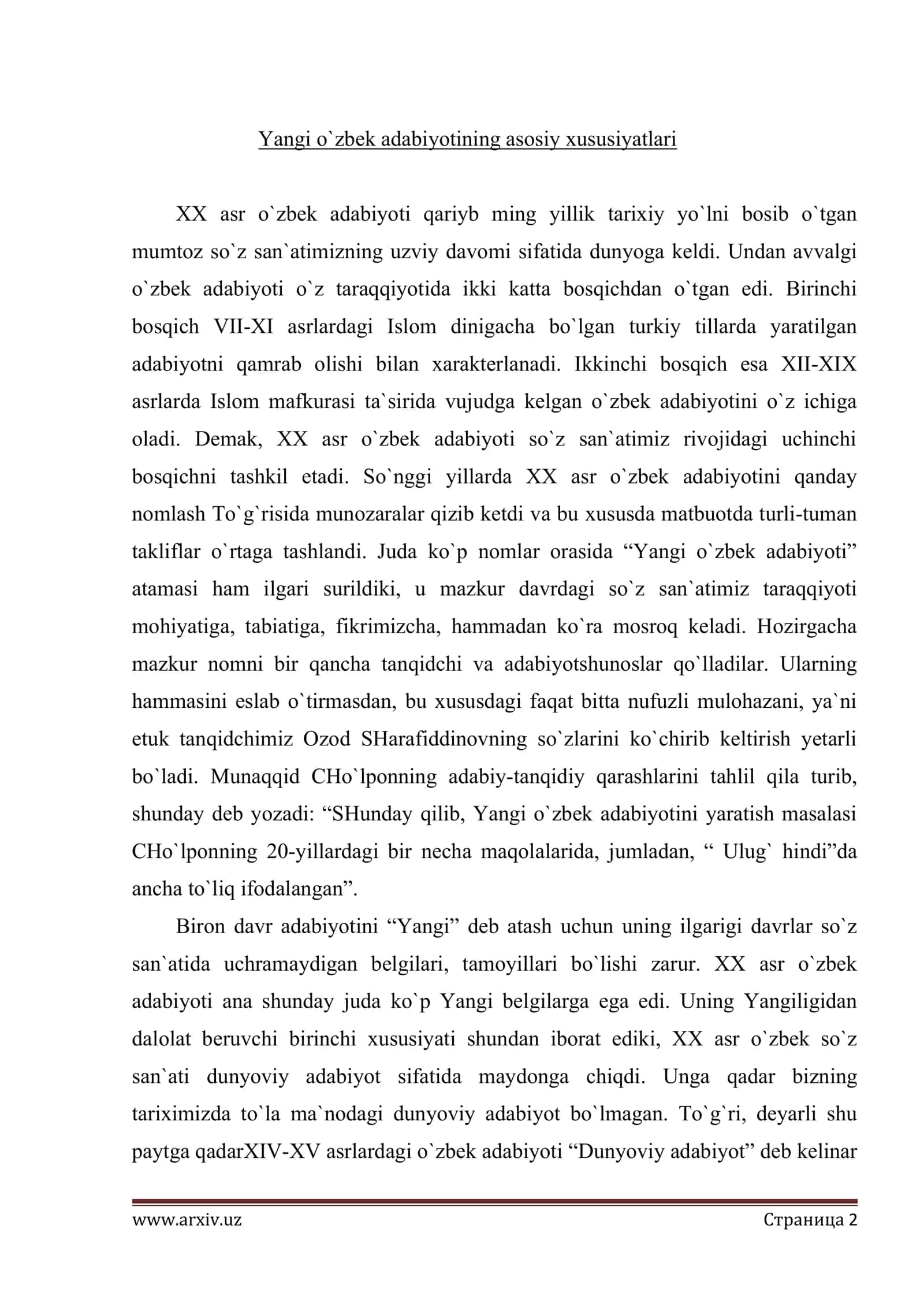 Yangi o'zbek adabiyotining asosiy xususiyatlari 2