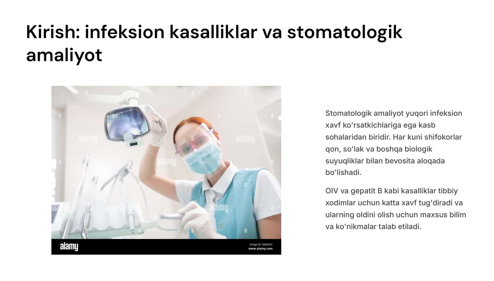 OIV infektsiyasi va gepatit B ning oldini olish  Ortoped-tish shifokorining majburiyatlari  Hamshiraning majburiyatlari kichik tibbiy xodimning majburiyatlari. Vrach stomatologning etika va deontologiyasi Stomatologiyada sterilizatsiya va dezinfeksiya.Vrach stomatologlarning ximoya anjomlari 2