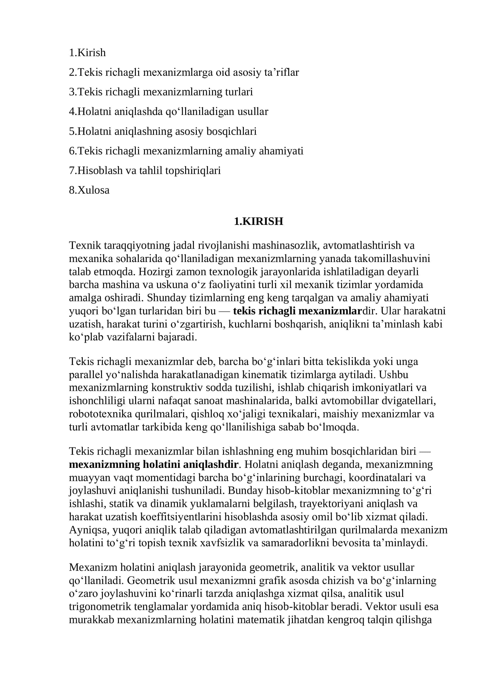 Tekis richagli mexanizmlarning holatlarini aniqlash 2