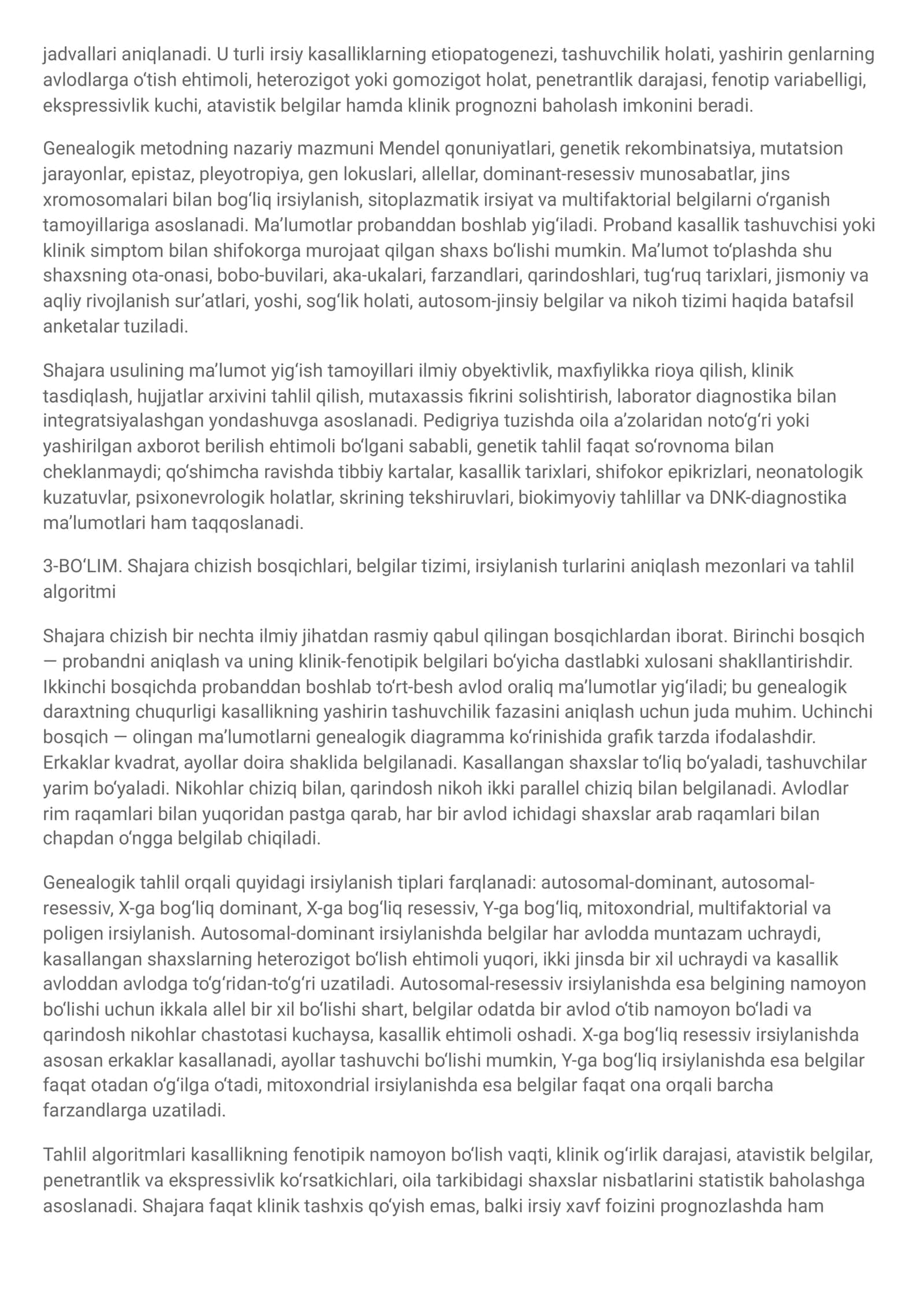 ANTROPOGENETIKA USULLARI: SHAJARA (GENEALOGIK) USULI 2