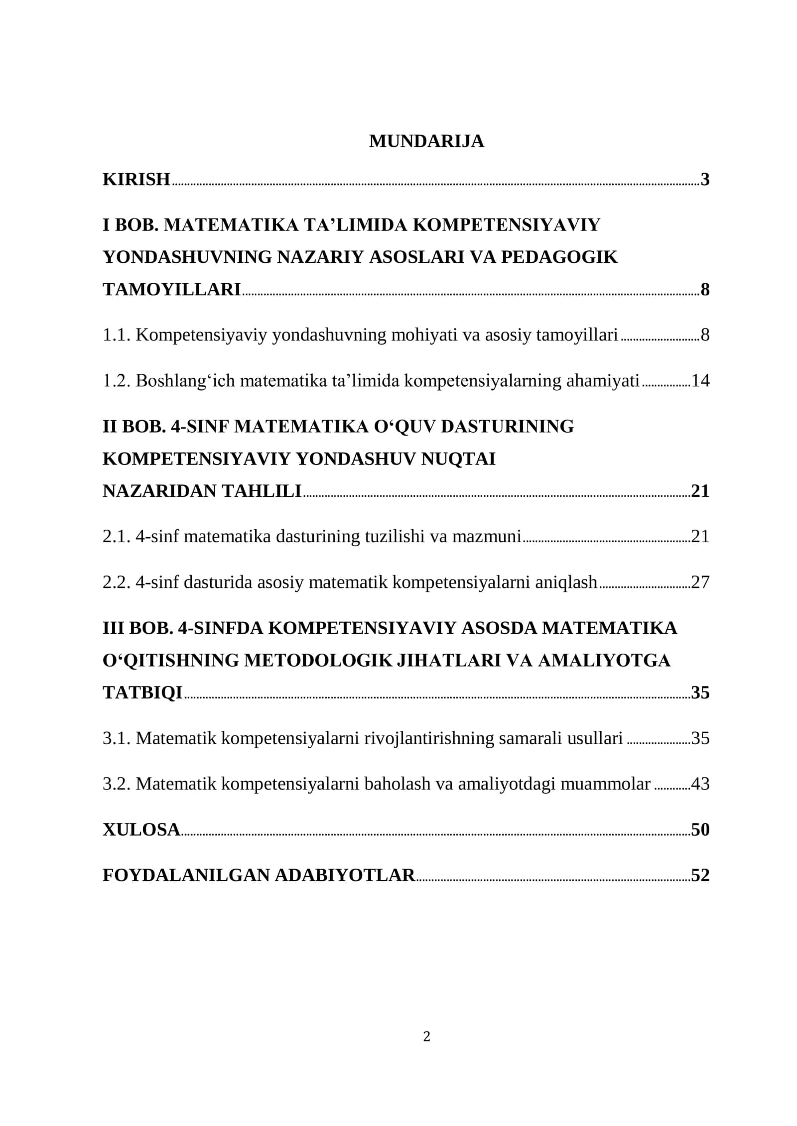 BOSHLANGʻICH SINFLARDA MATEMATIKA OʻQITISHDA KOMPETENSIYAVIY YONDASHUV.OʻQUV DASTURI TAHLILI.(4-SINF) 2