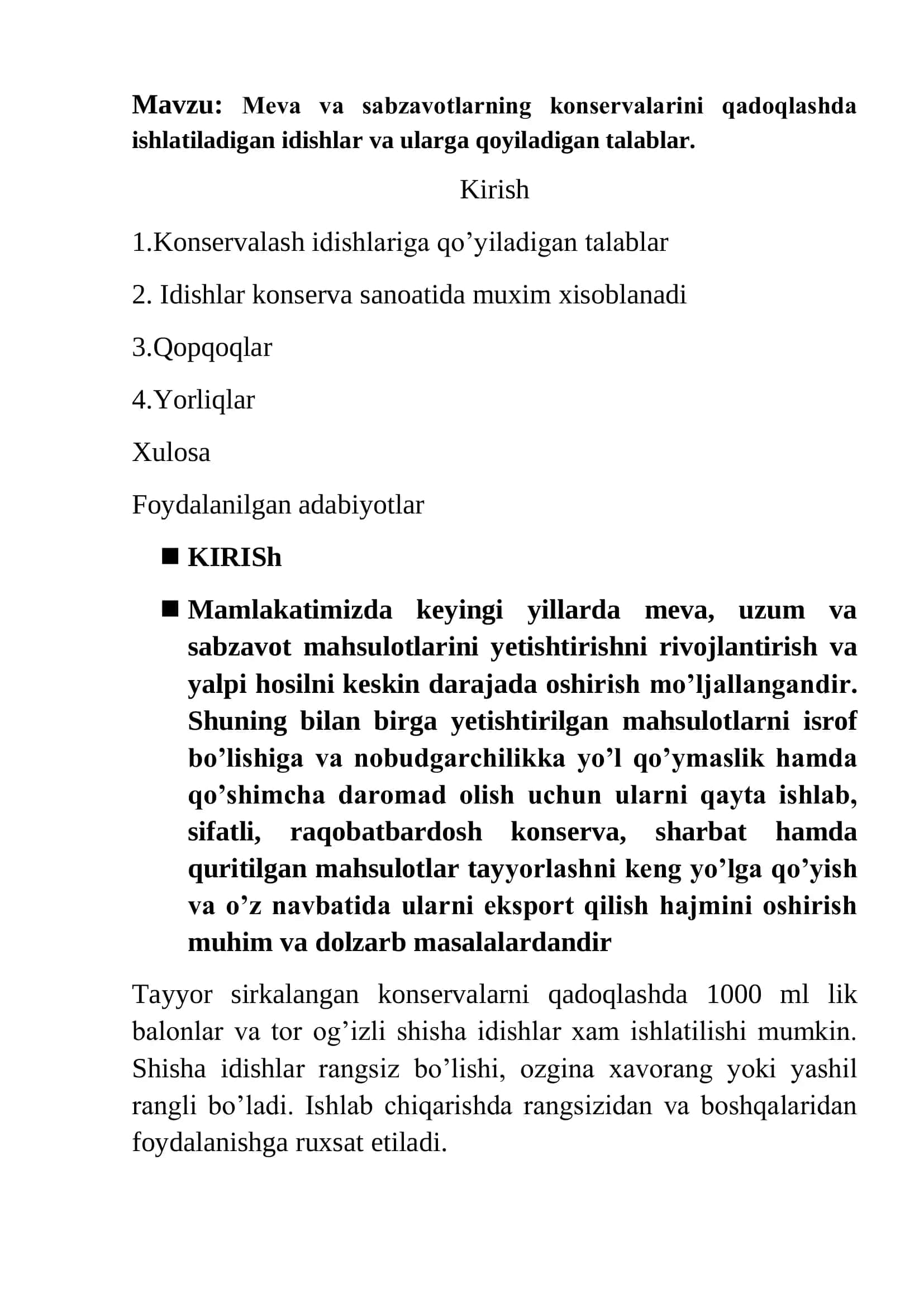 Meva va sabzavotların konservalarini qadoqlashda ishlatiladigan idishlar va ularga qoyiladigan talablar 2