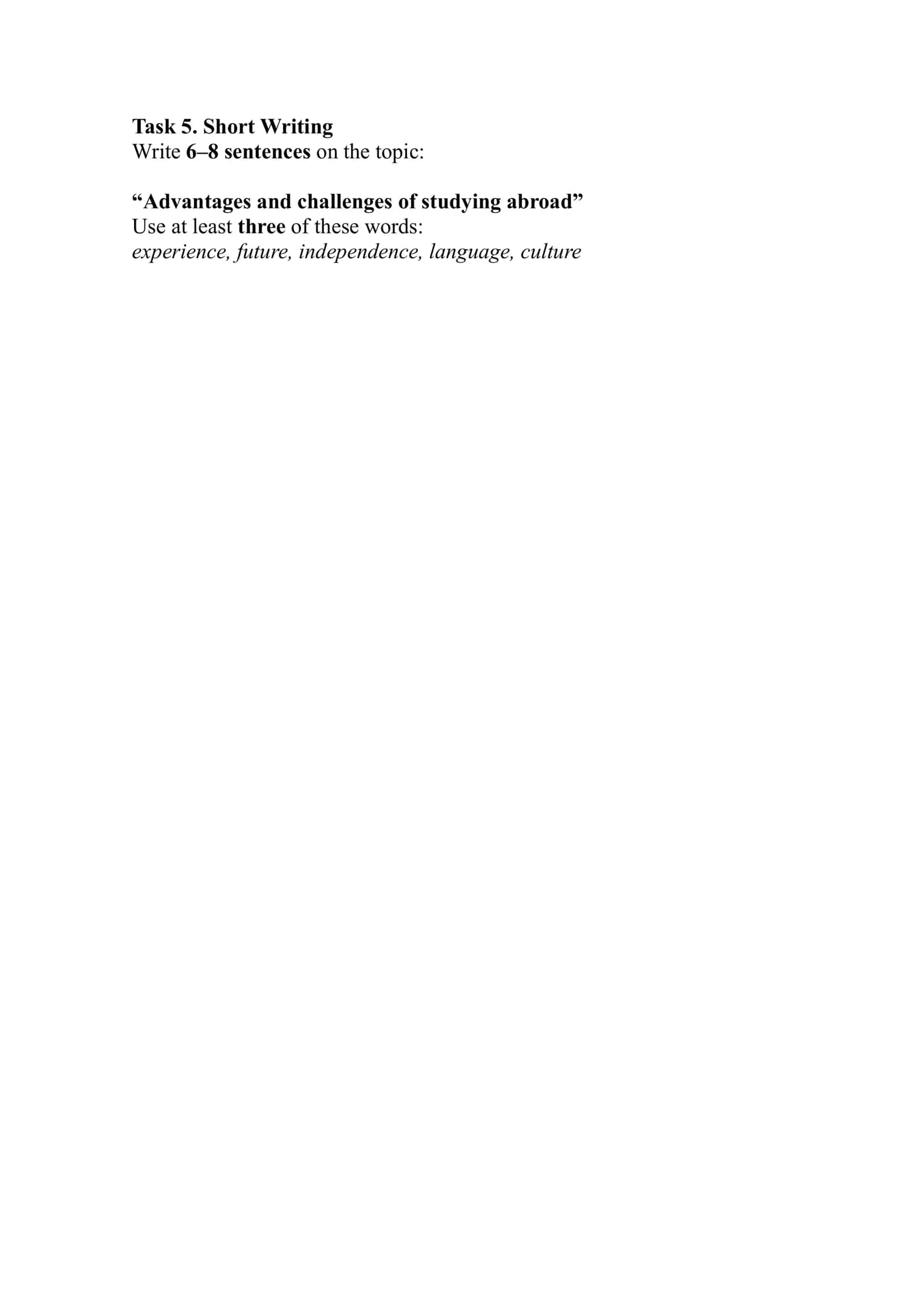Moving On – Studying Abroad (Written Tasks) 2