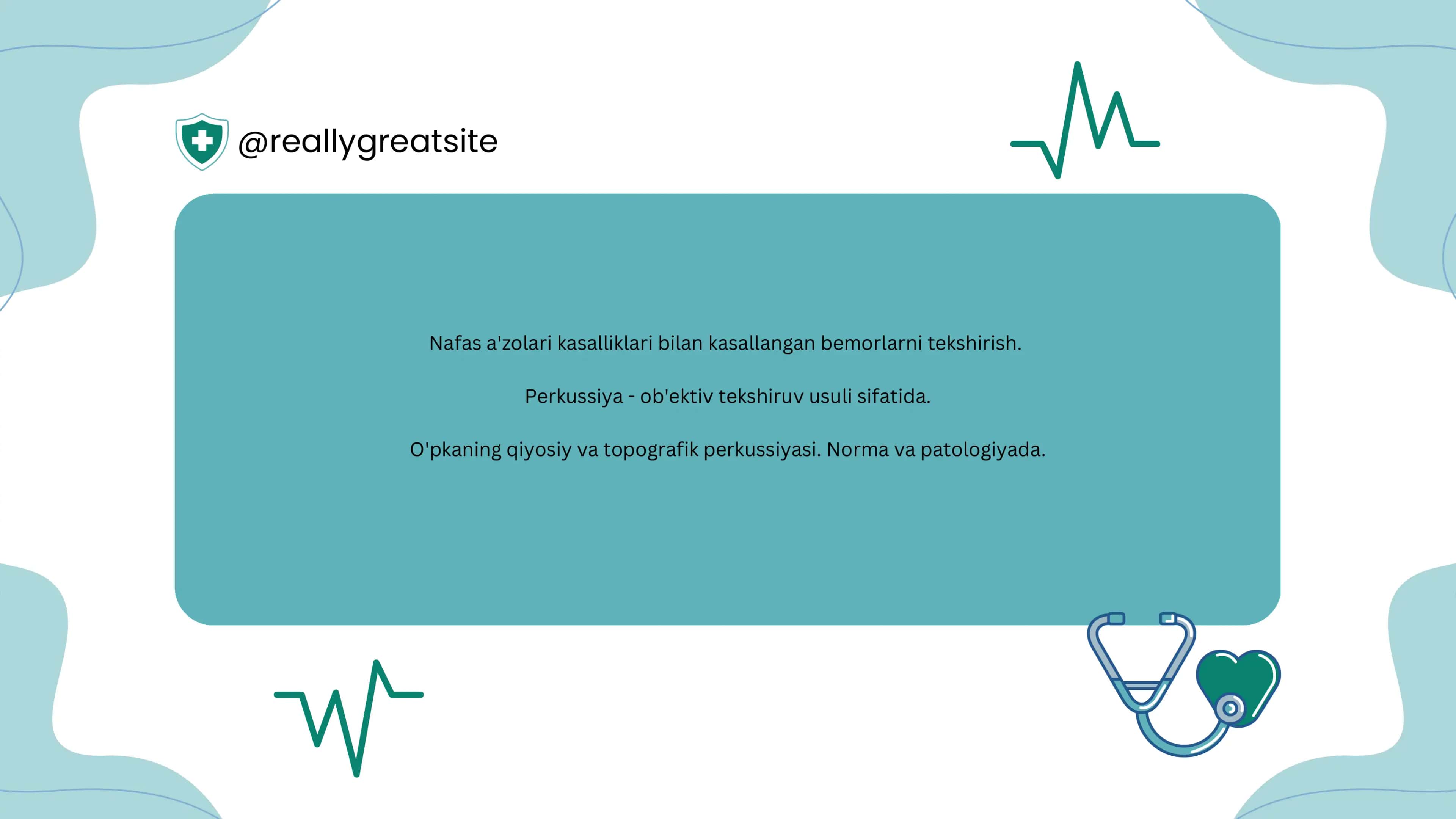 Nafas a'zolari kasalliklari bilan kasallangan bemorlarni tekshirish. 
Perkussiya - ob'ektiv tekshiru 2