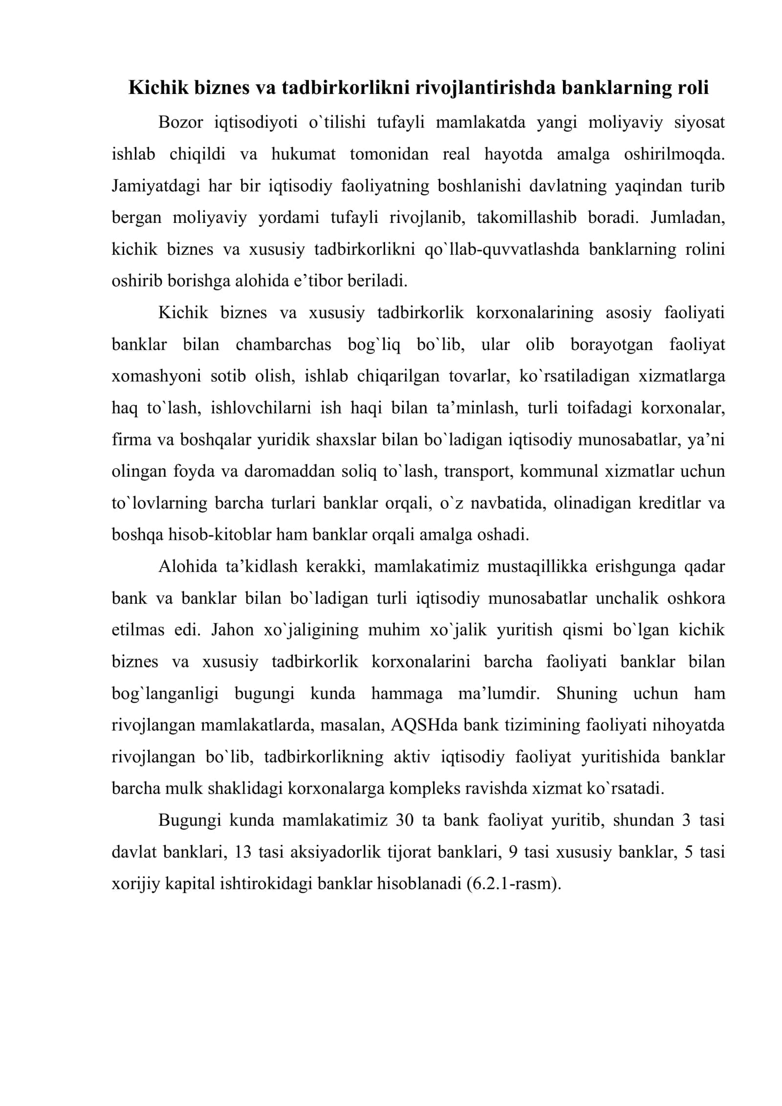 Kichik biznesni rivojlantirishda kreditlarning o’rni va roli 2