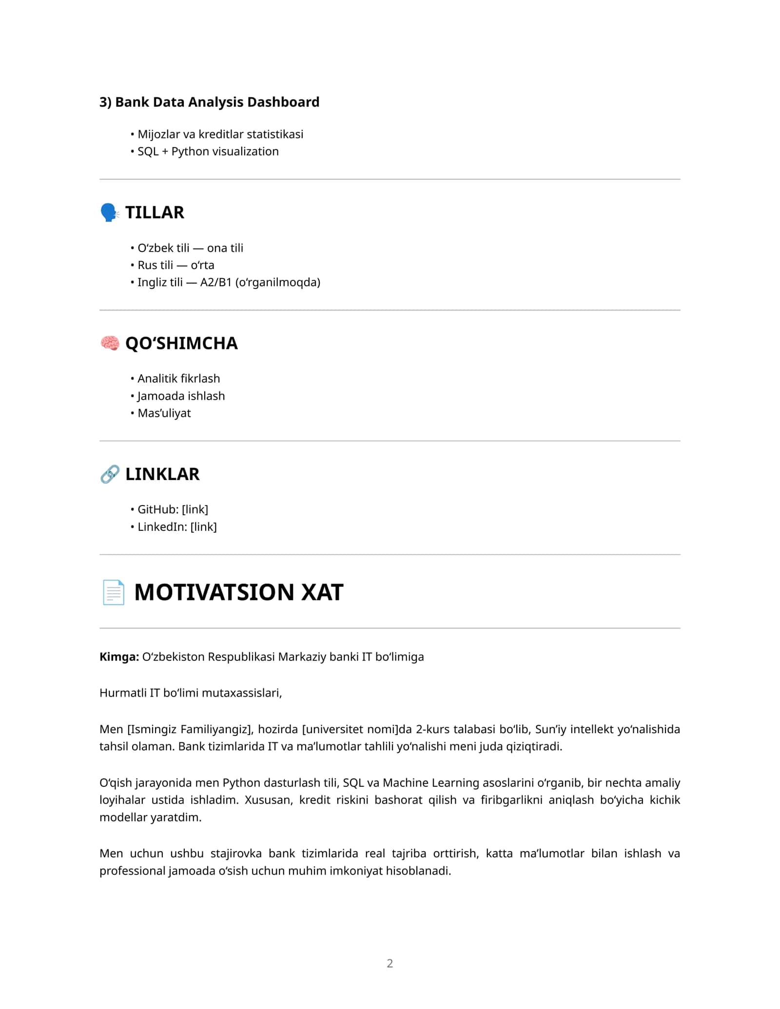 IT Internship (Bank uchun) 2