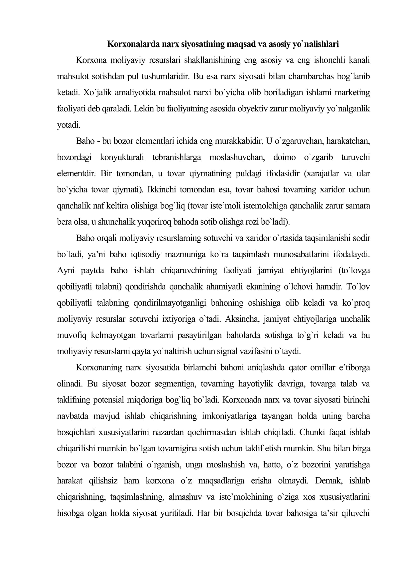 Korxonada narx shakllanish jarayonini boshqarish 2