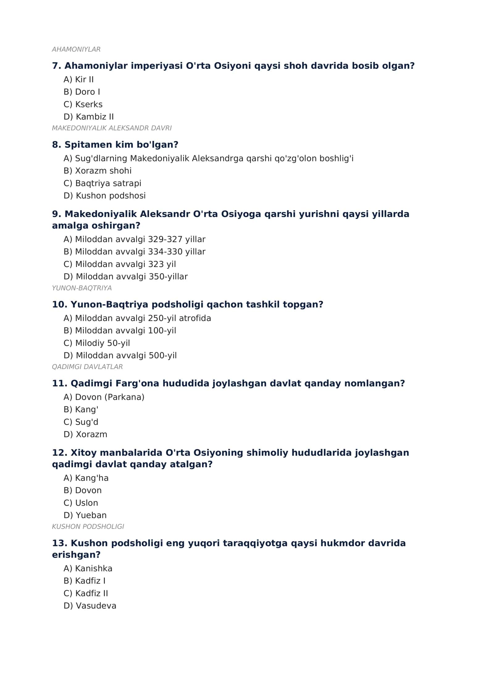 DTM UCHUN TARIX FANIDAN TEST TO'PLAMI 2