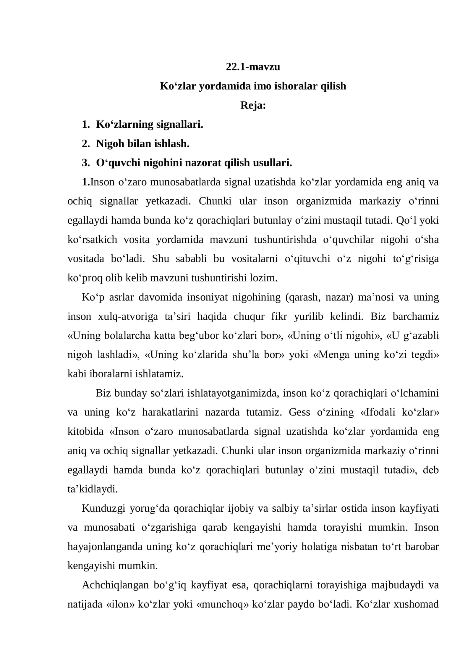 KO‘ZLAR YORDAMIDA IMO ISHORALAR QILISH 2