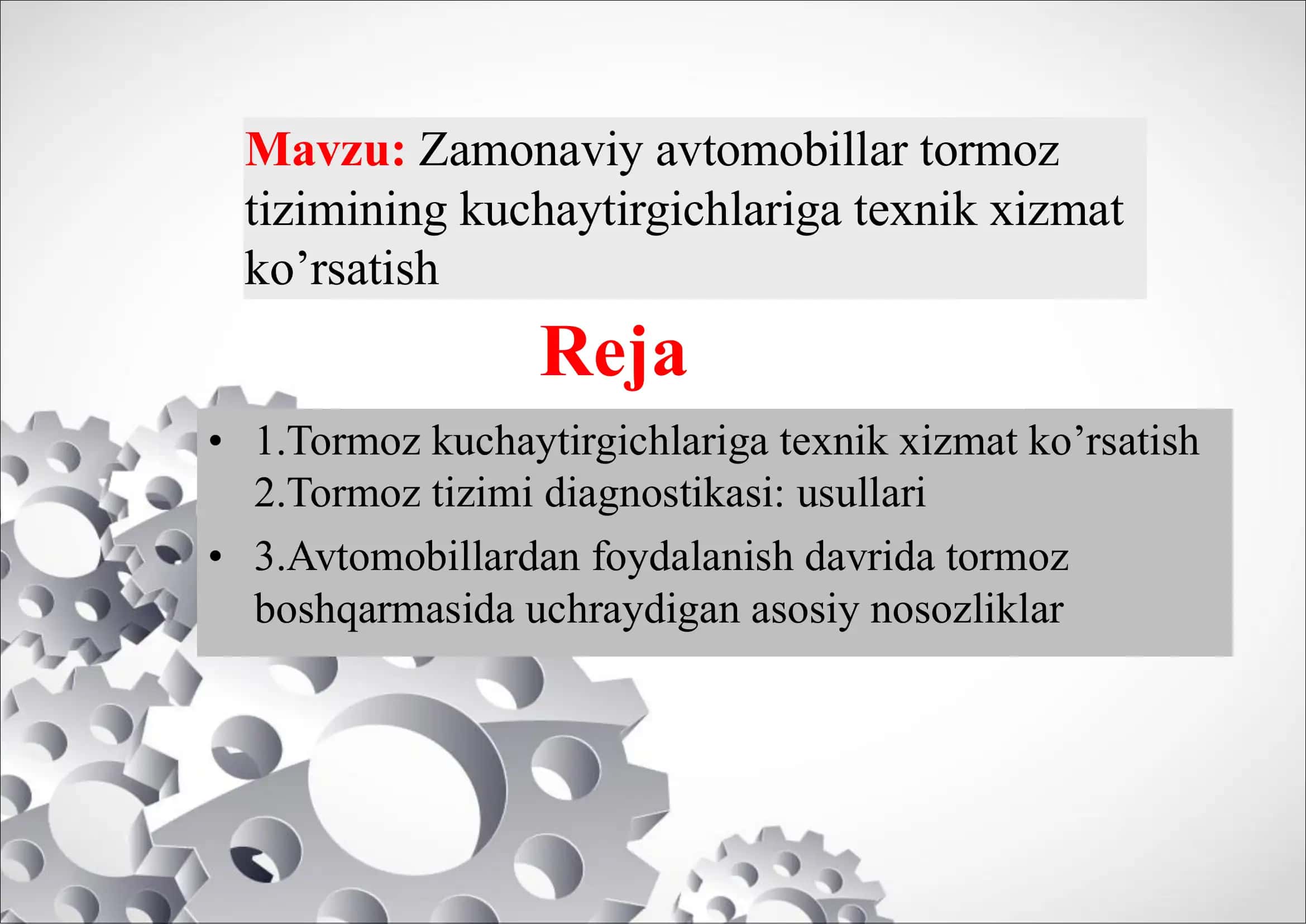 Zamonaviy avtomobillar tormoz tizimining kuchaytirgichlariga texnik xizmat ko’rsatish 2