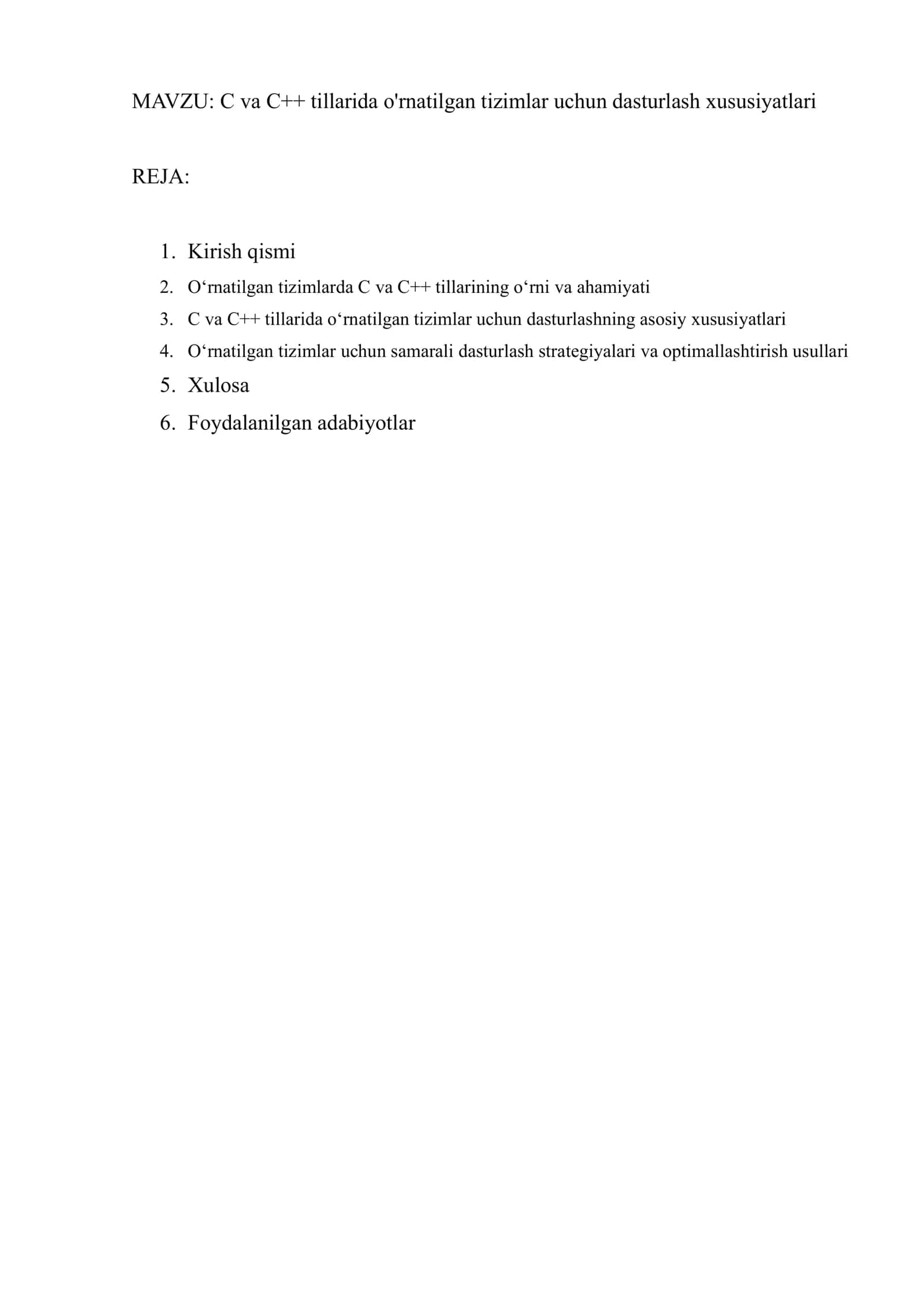 C va C++ tillarida o'rnatilgan tizimlar uchun dasturlash xususiyatlari 2