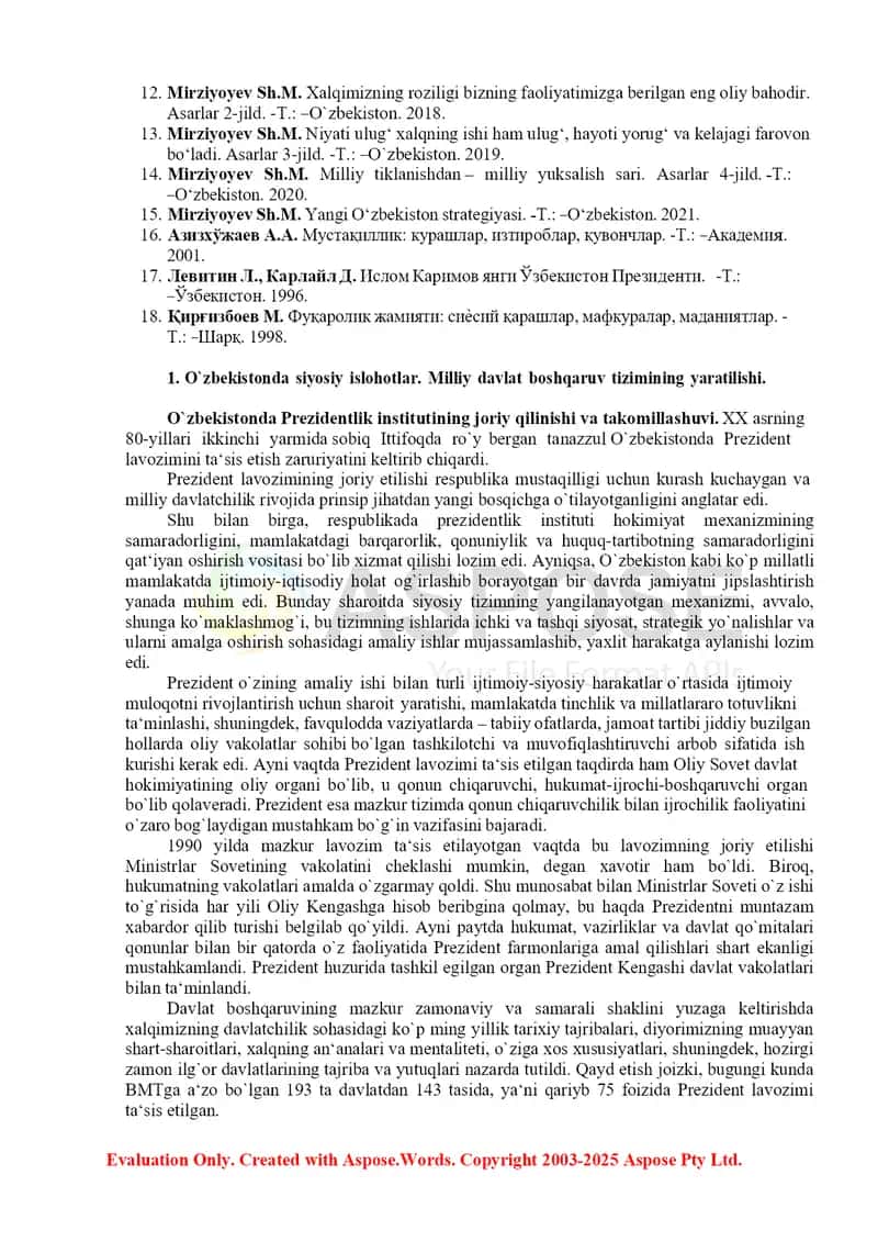 O‘zbekiston Respublikasida Prezidentlik institutining shakllanishi va rivojlanishi 2