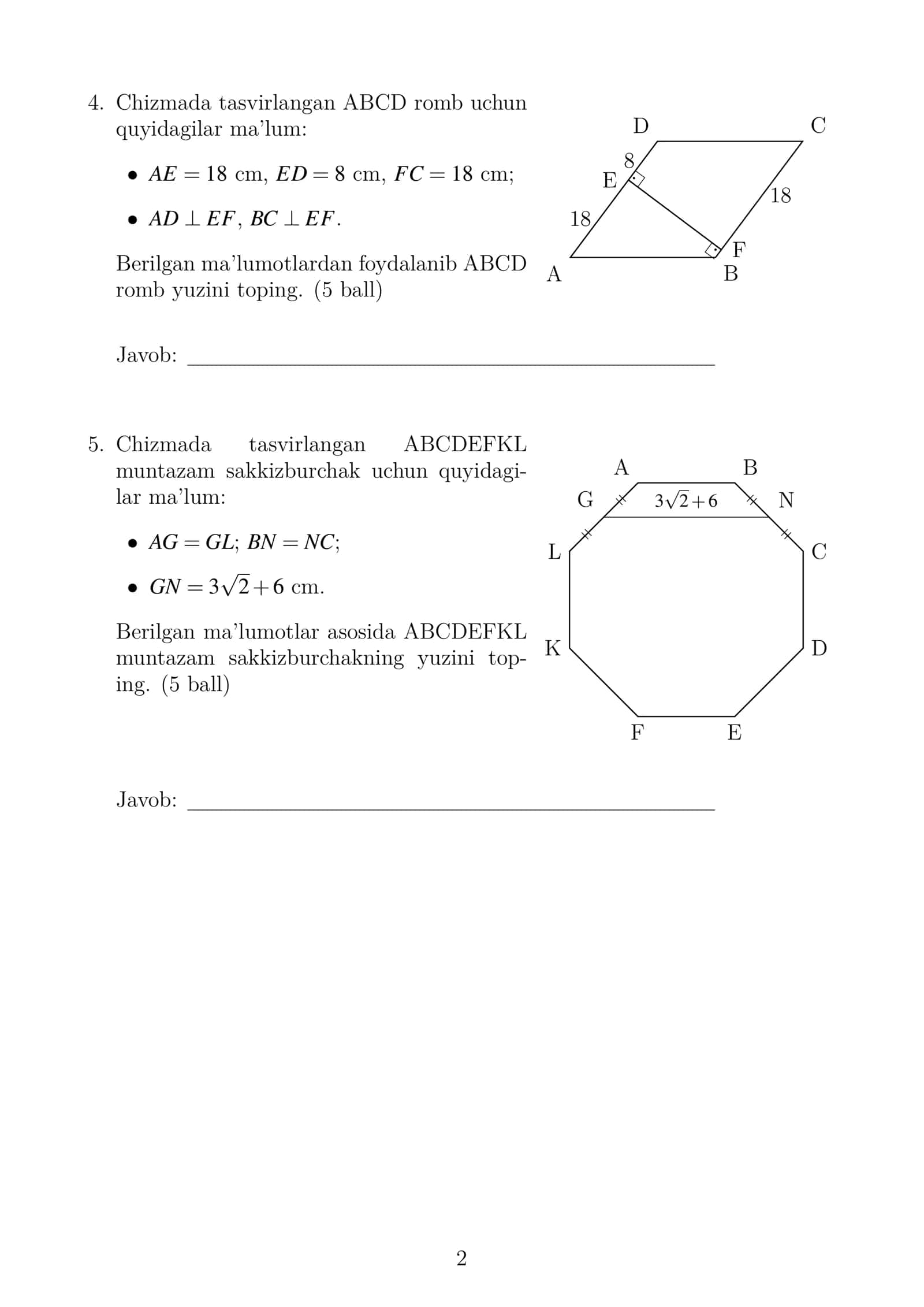 8 - sinf Geometriya fanidan nazorat ishi 2
